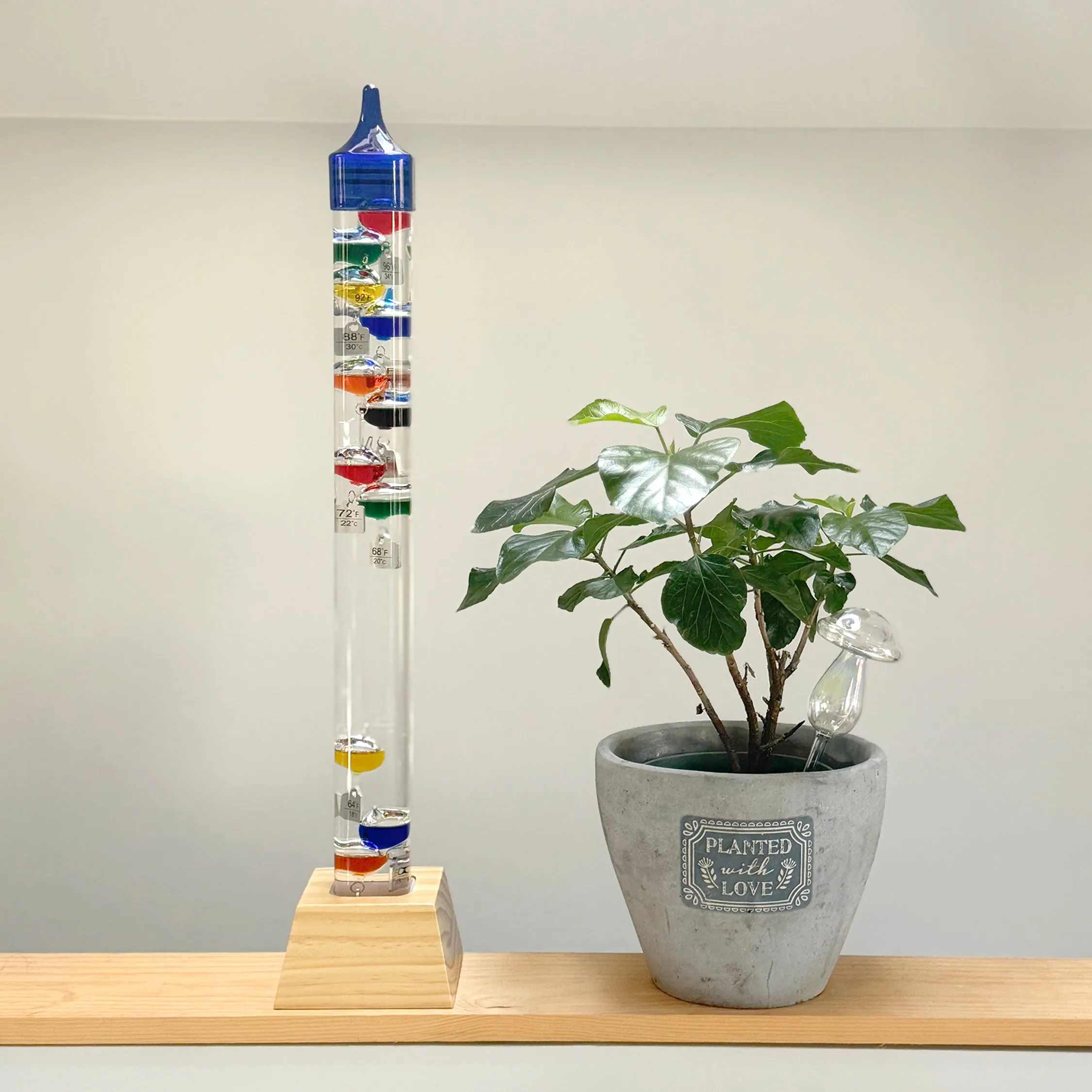 25" Tall Square Tube Galileo Thermometer With Wooden Base - 2025 UPDATE