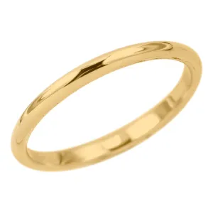 2mm Wide x 1.7mm Thick, 14k Yellow Gold Half Round Wedding Band, Polished