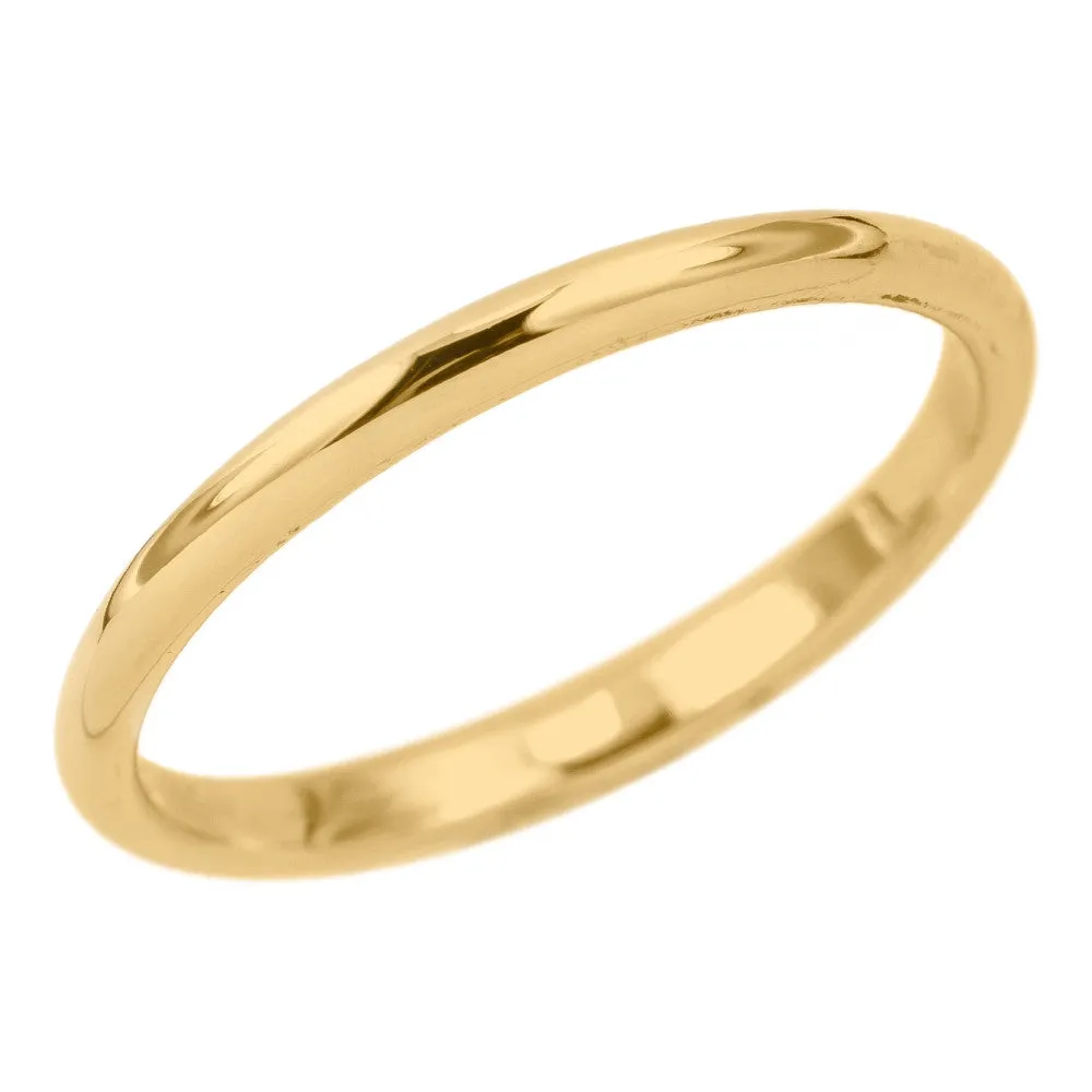 2mm Wide x 1.7mm Thick, 14k Yellow Gold Half Round Wedding Band, Polished