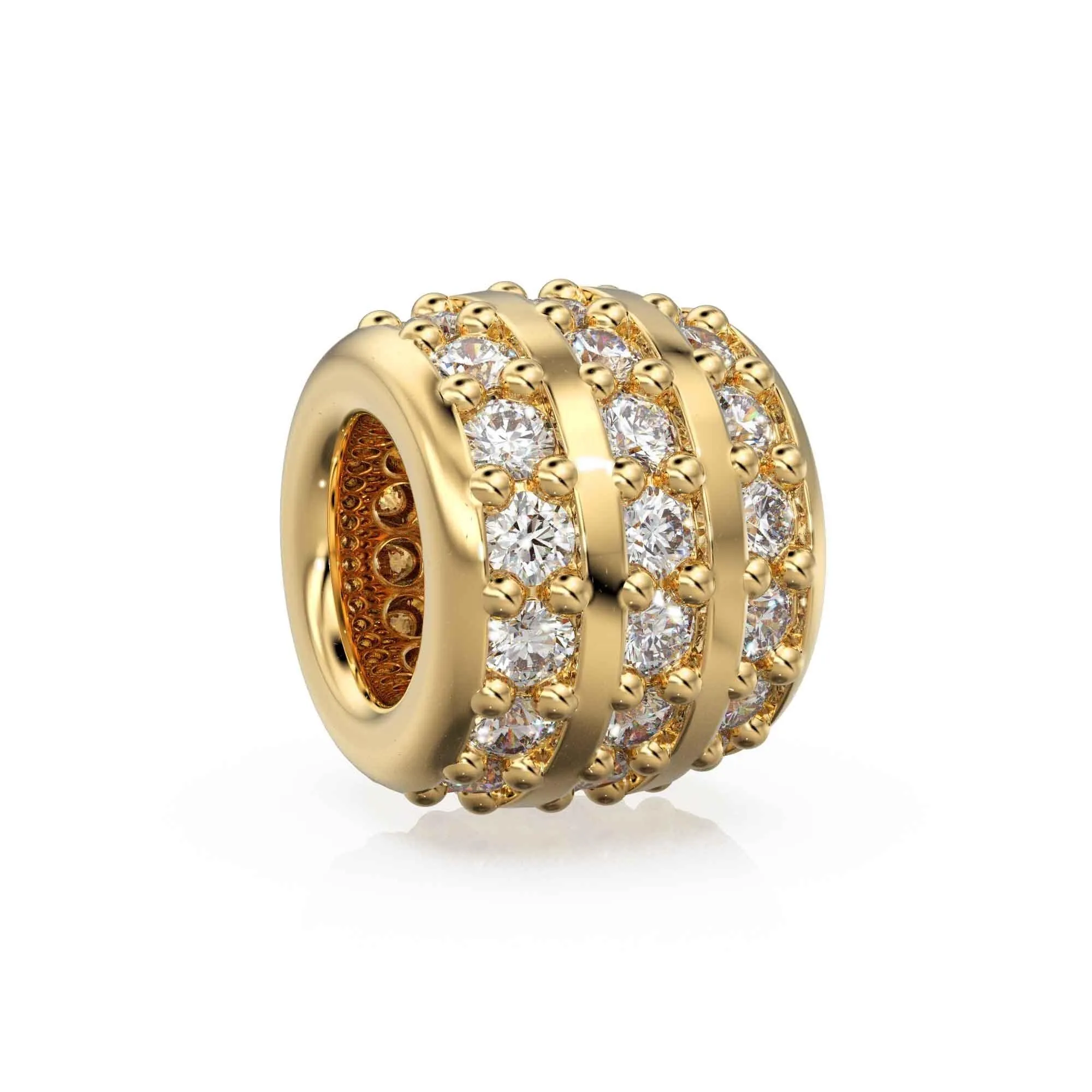 3 Row Real Diamond 18k Solid Gold Eternity Rondelle Wheel Spacer Handmade Beads for Necklace or Bracelet