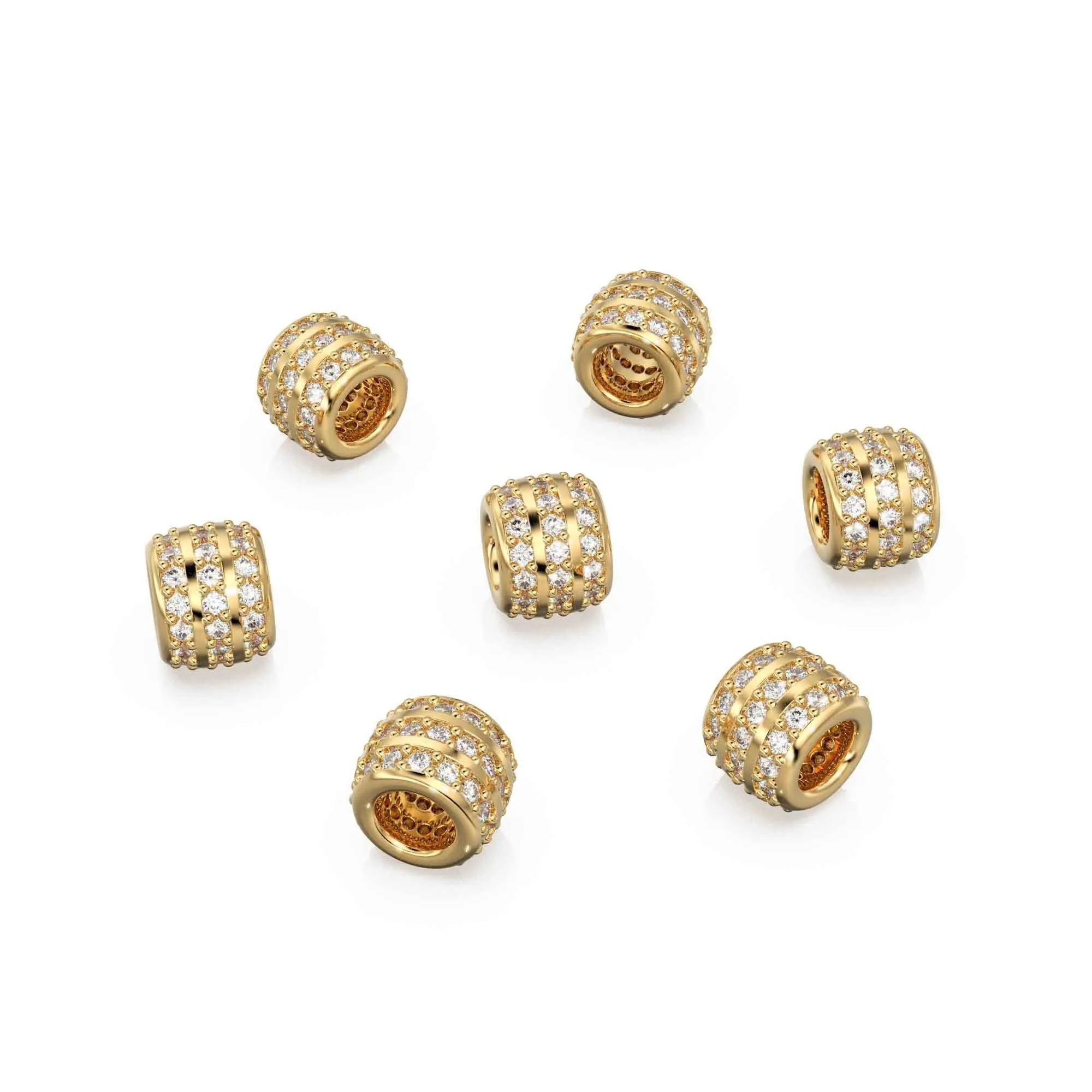 3 Row Real Diamond 18k Solid Gold Eternity Rondelle Wheel Spacer Handmade Beads for Necklace or Bracelet