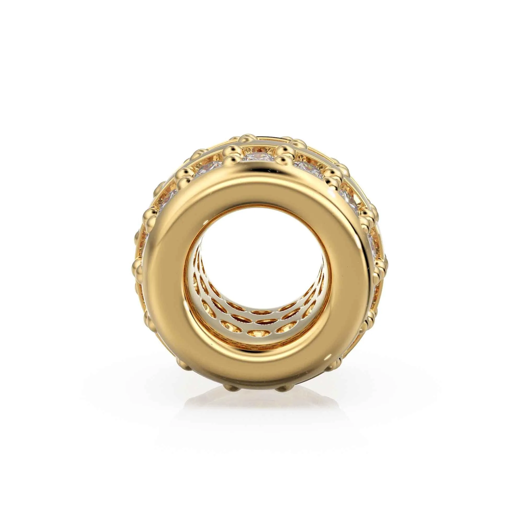 3 Row Real Diamond 18k Solid Gold Eternity Rondelle Wheel Spacer Handmade Beads for Necklace or Bracelet