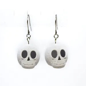 3D Printed Skully Hanging Earrings in Marbled Grey