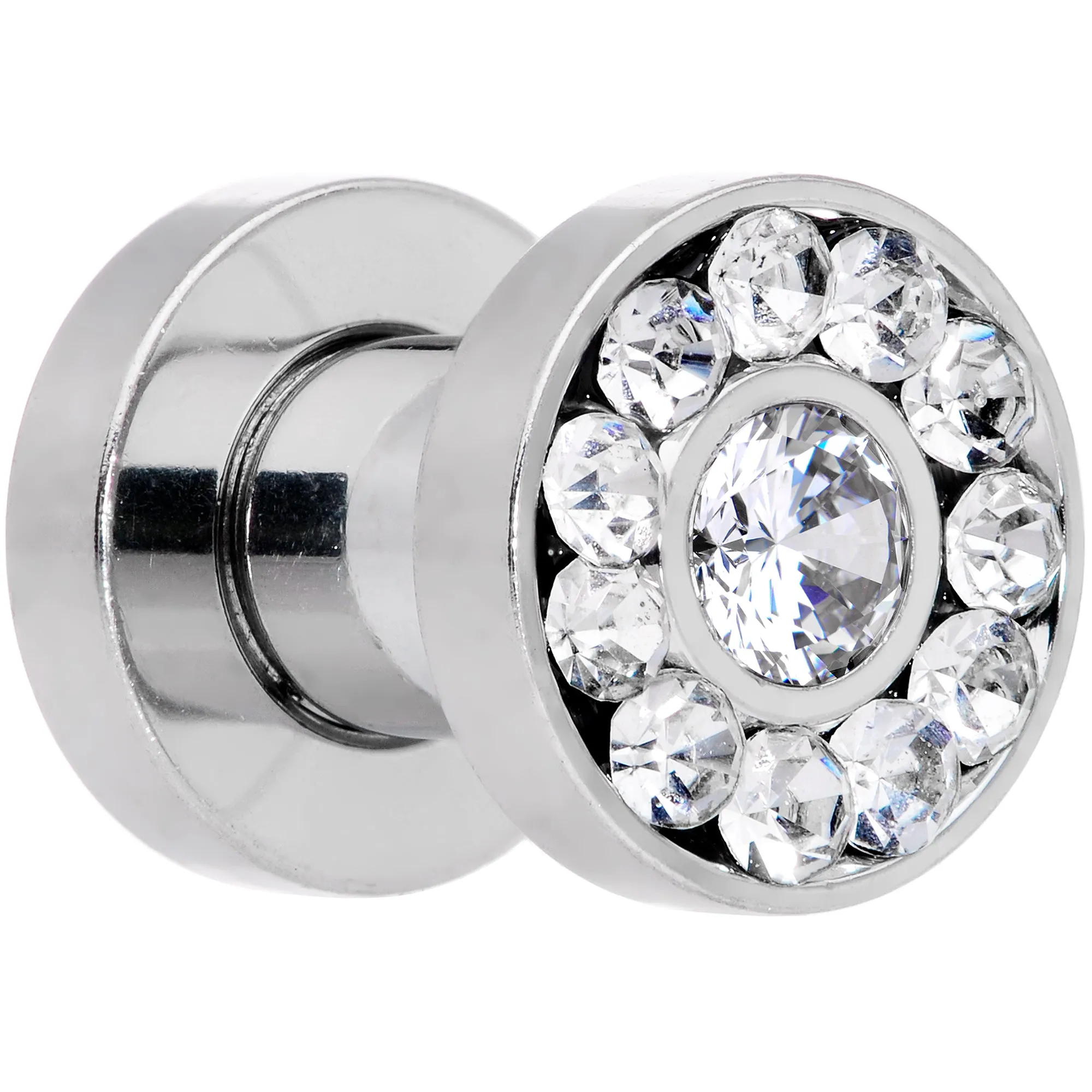 4 Gauge Clear Gem Concentric Circles Screw Fit Plug Set