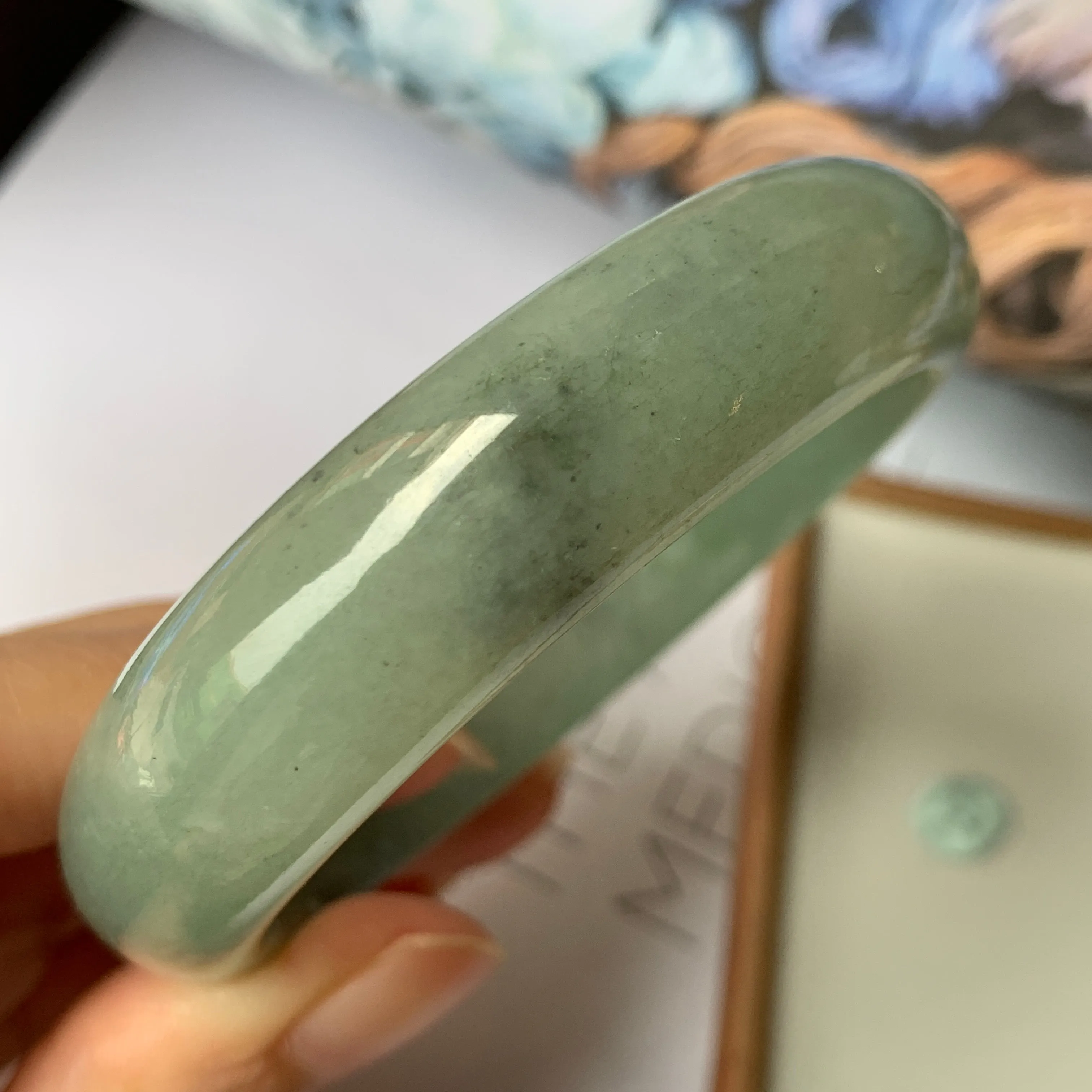 56.9mm A-Grade Natural Bluish Green Jadeite Modern Round Bangle No.151888