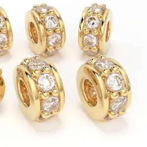 5mm 18k Solid Yellow Gold Diamond Eternity Rondelle Wheel Bead Finding Spacer / Gold Rondelle Bead / Diamond Findings