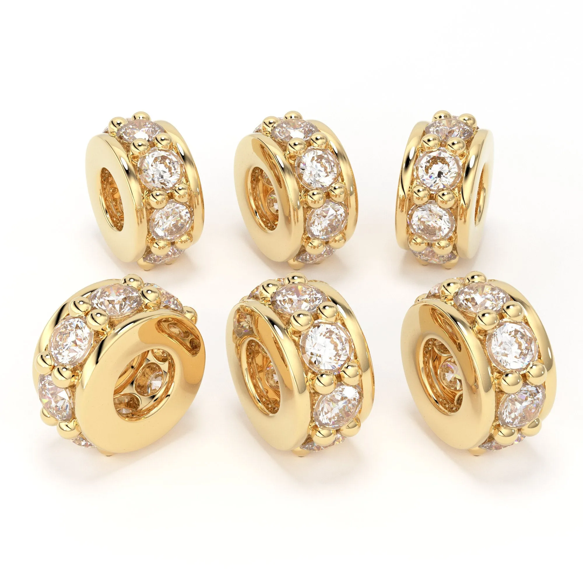5mm 18k Solid Yellow Gold Diamond Eternity Rondelle Wheel Bead Finding Spacer / Gold Rondelle Bead / Diamond Findings