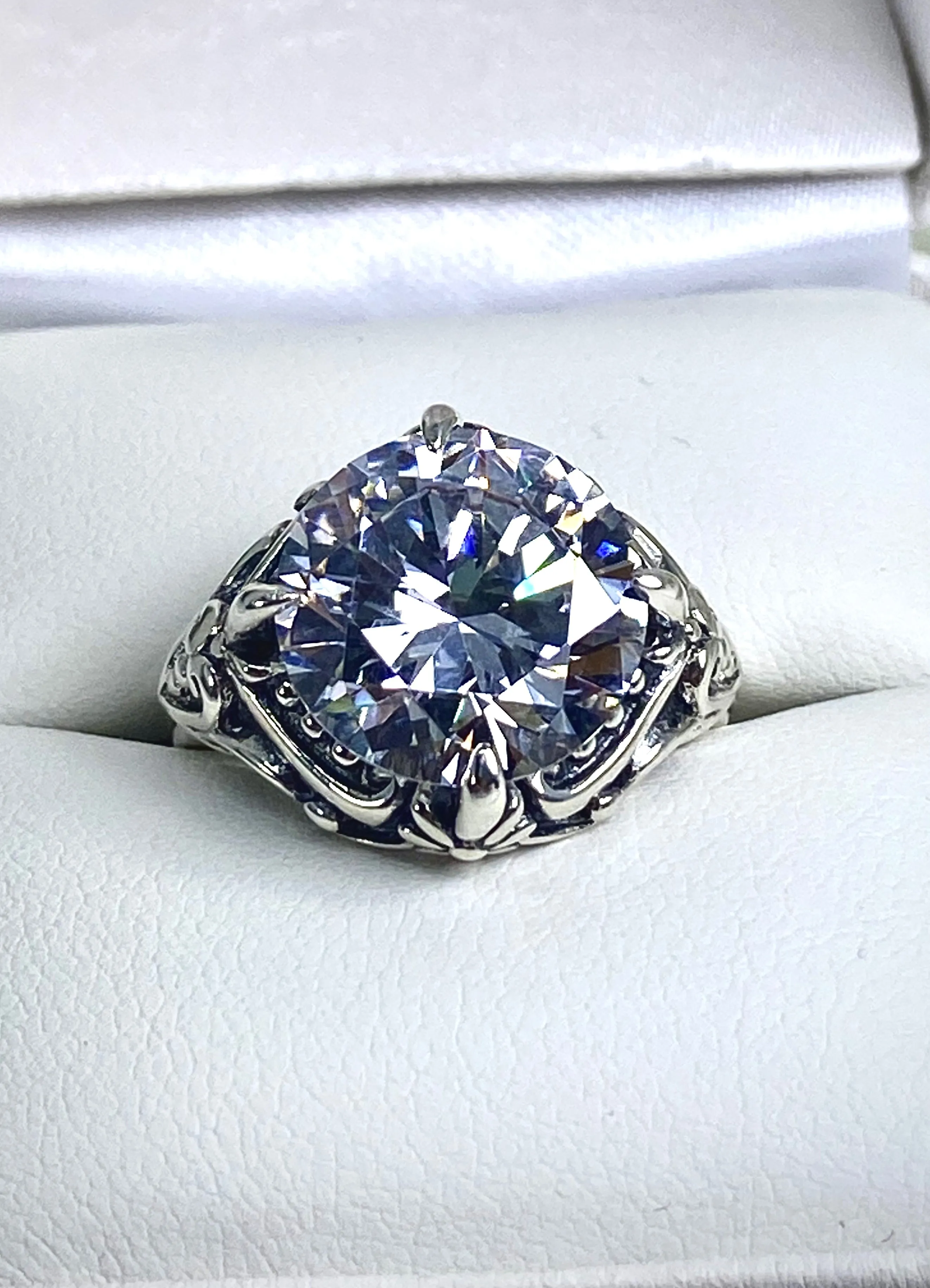 6ct White CZ Ring, Size 7, Victorian Filigree, Round Cut Orb Design, D82 - Ready to Ship