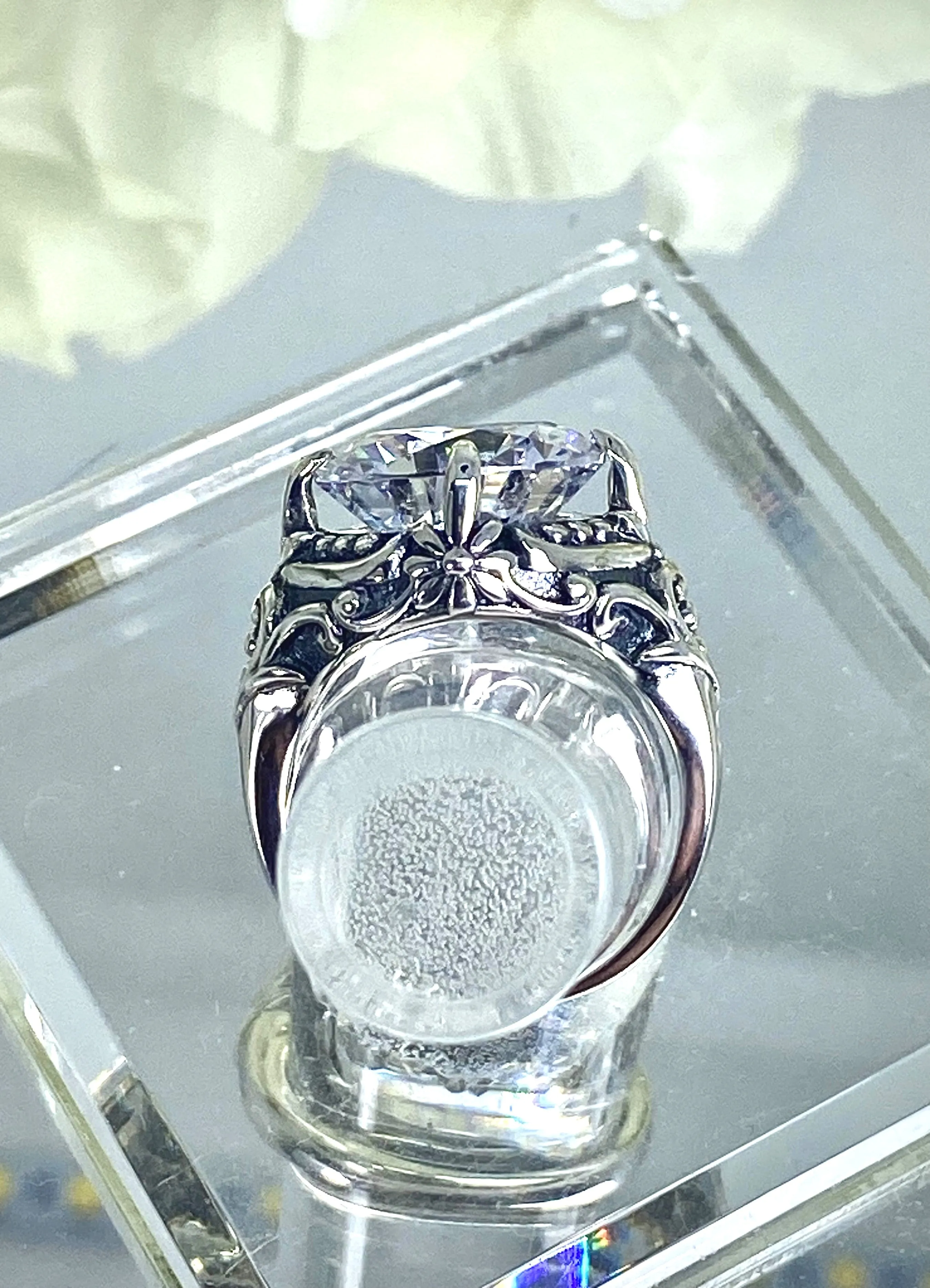 6ct White CZ Ring, Size 7, Victorian Filigree, Round Cut Orb Design, D82 - Ready to Ship