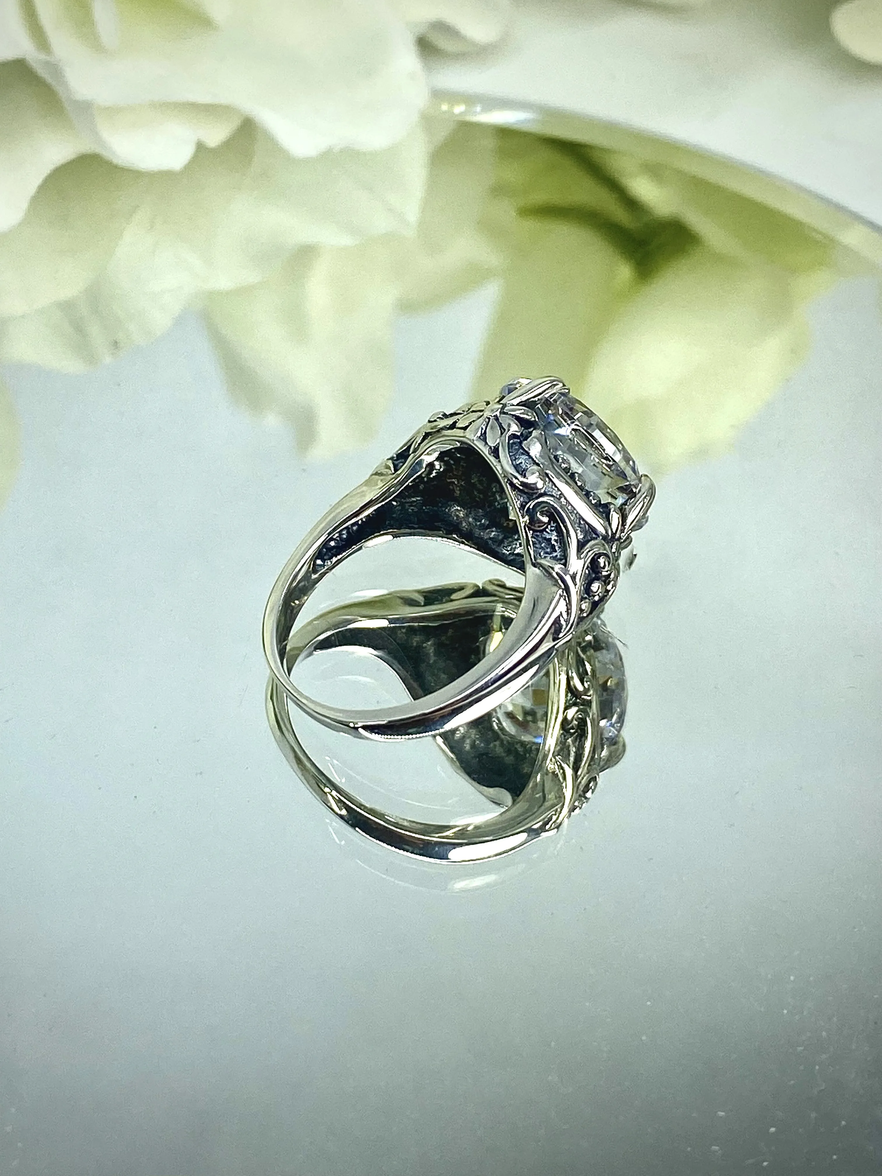 6ct White CZ Ring, Size 7, Victorian Filigree, Round Cut Orb Design, D82 - Ready to Ship