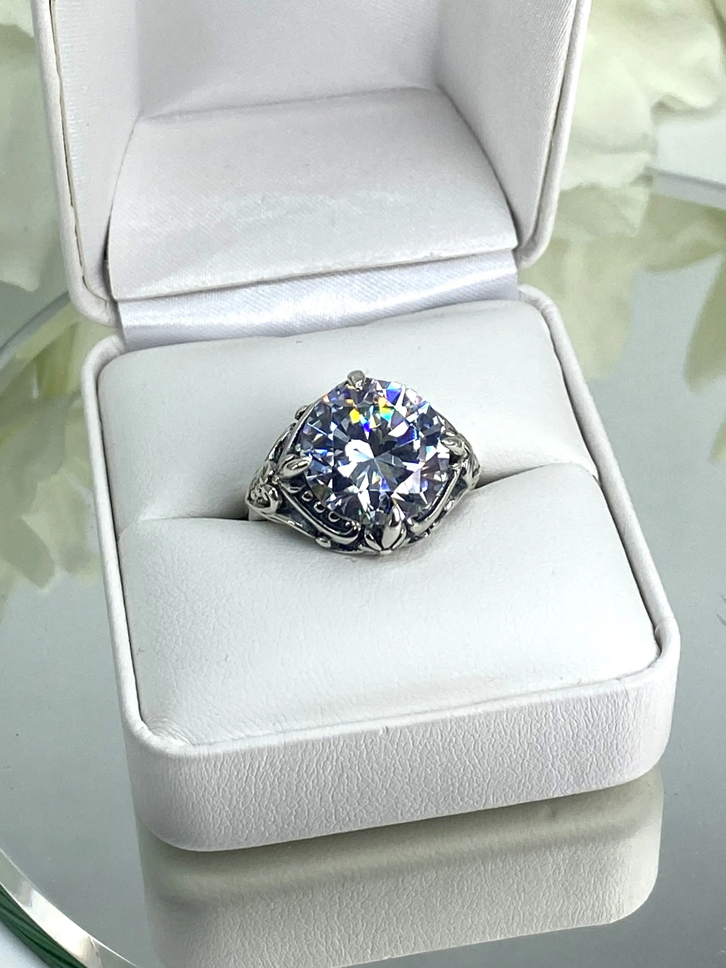 6ct White CZ Ring, Size 7, Victorian Filigree, Round Cut Orb Design, D82 - Ready to Ship