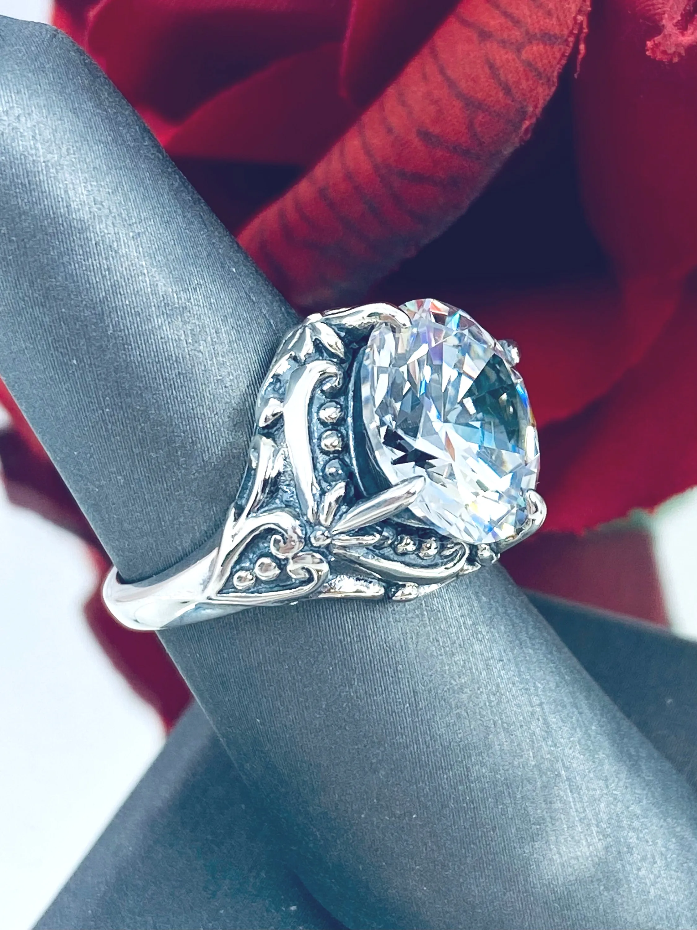 6ct White CZ Ring, Size 7, Victorian Filigree, Round Cut Orb Design, D82 - Ready to Ship