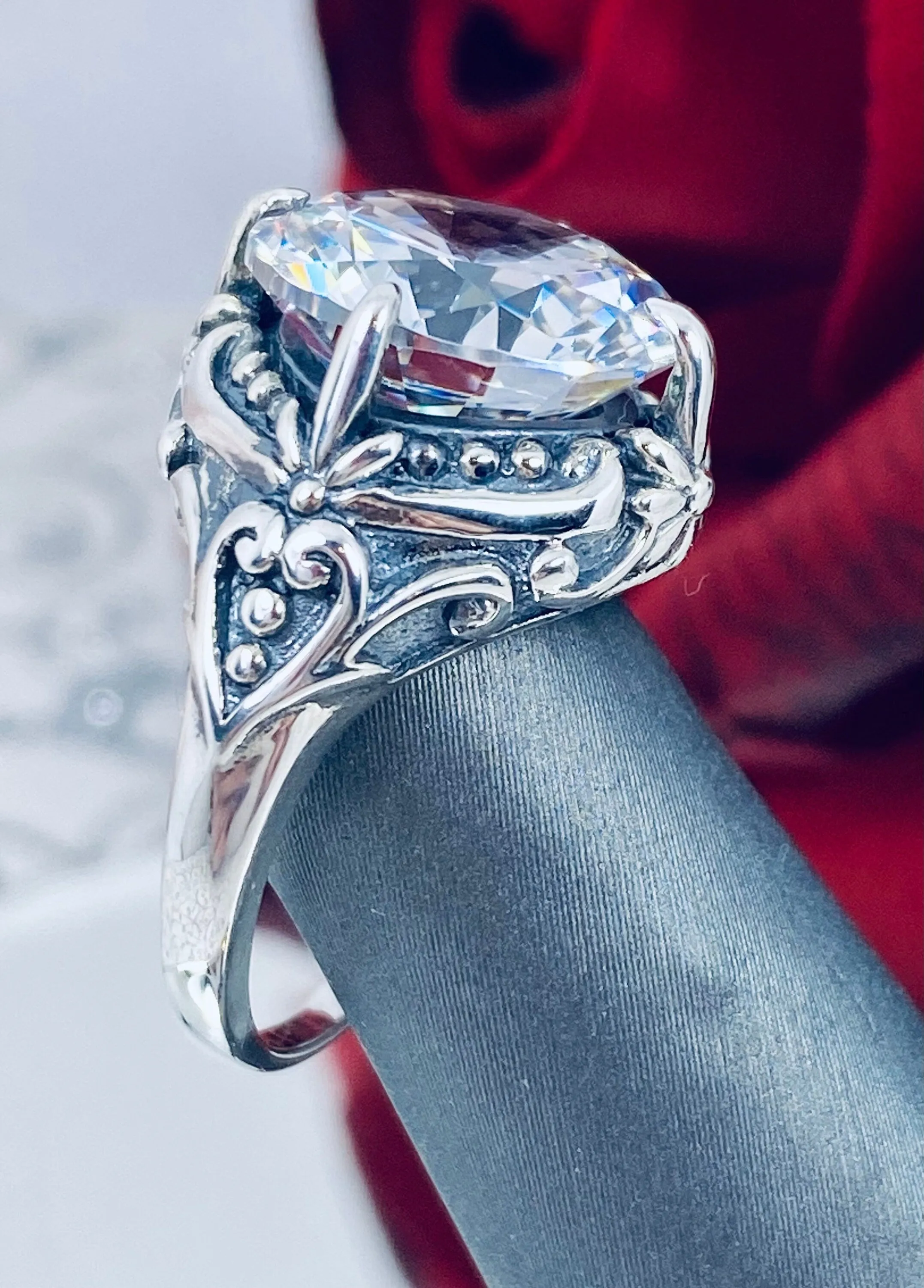 6ct White CZ Ring, Size 7, Victorian Filigree, Round Cut Orb Design, D82 - Ready to Ship