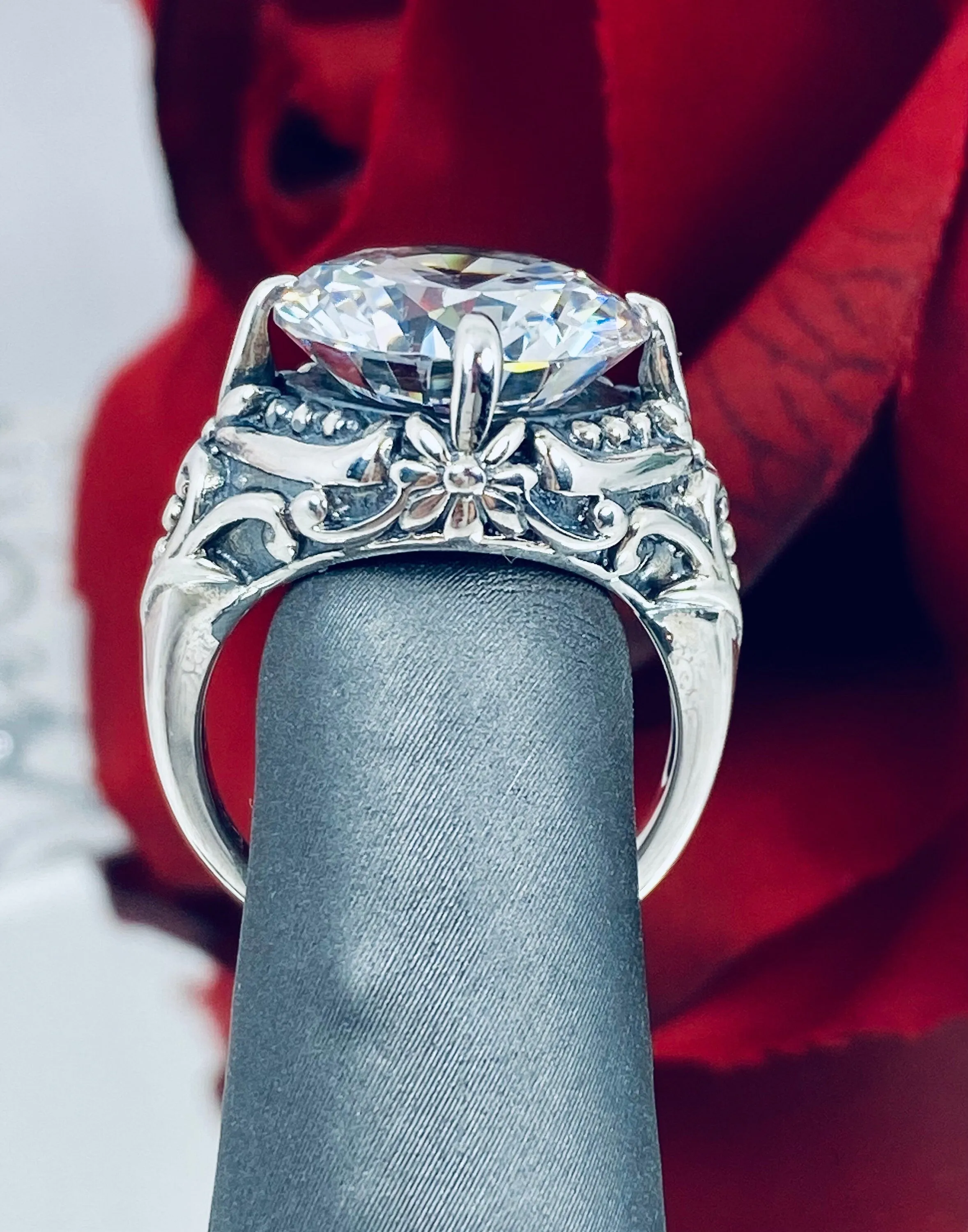 6ct White CZ Ring, Size 7, Victorian Filigree, Round Cut Orb Design, D82 - Ready to Ship