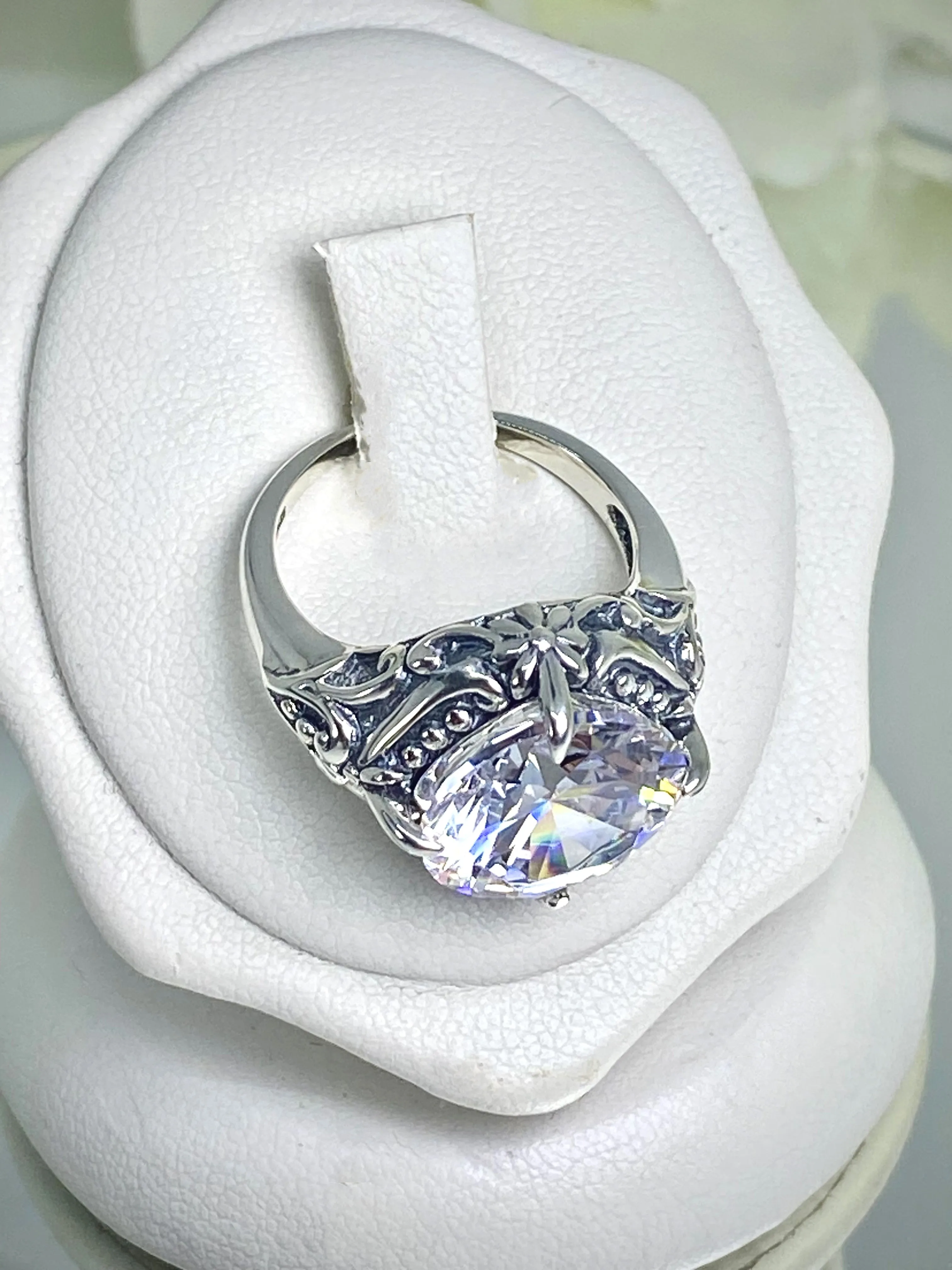 6ct White CZ Ring, Size 7, Victorian Filigree, Round Cut Orb Design, D82 - Ready to Ship