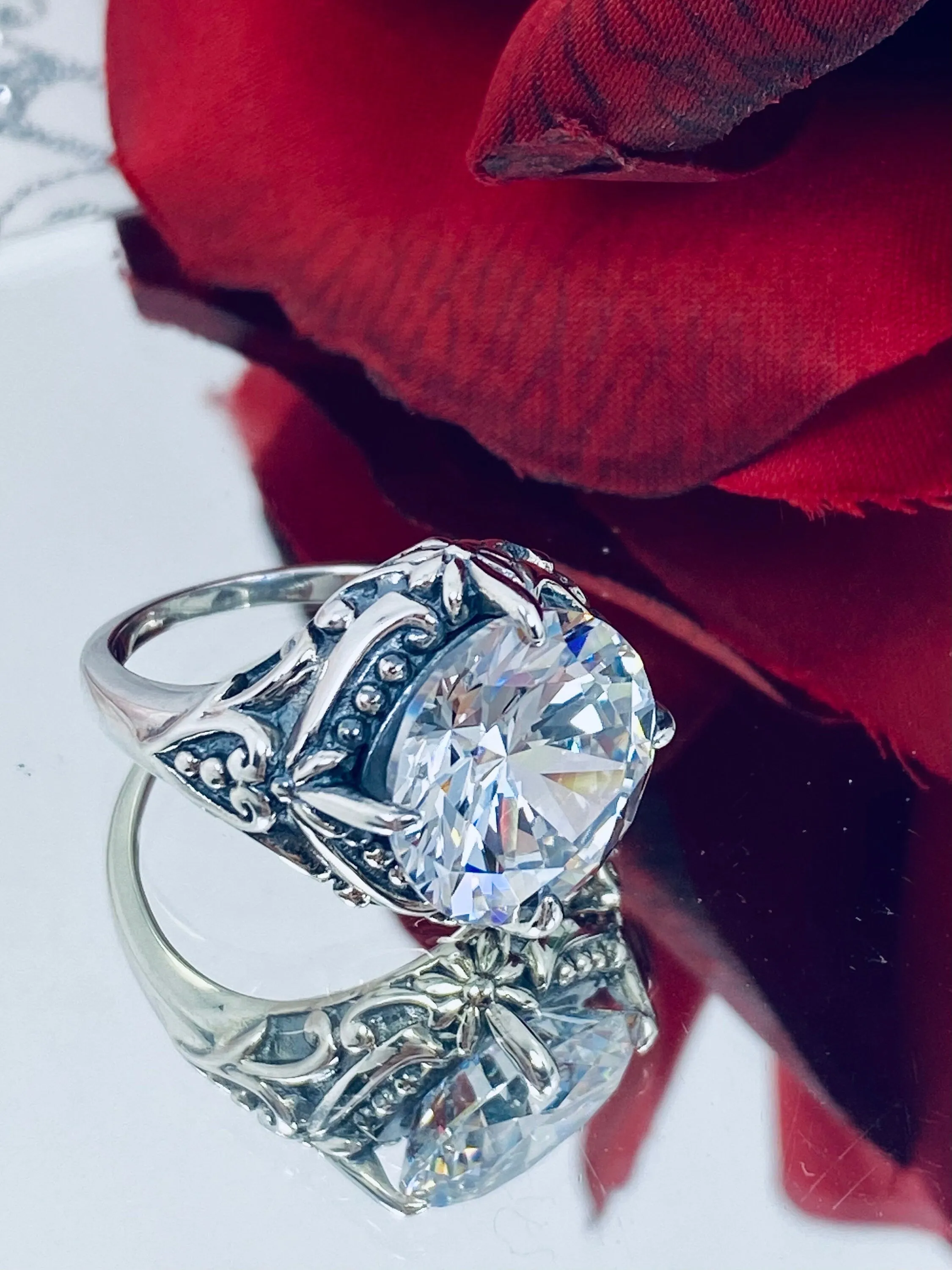 6ct White CZ Ring, Size 7, Victorian Filigree, Round Cut Orb Design, D82 - Ready to Ship