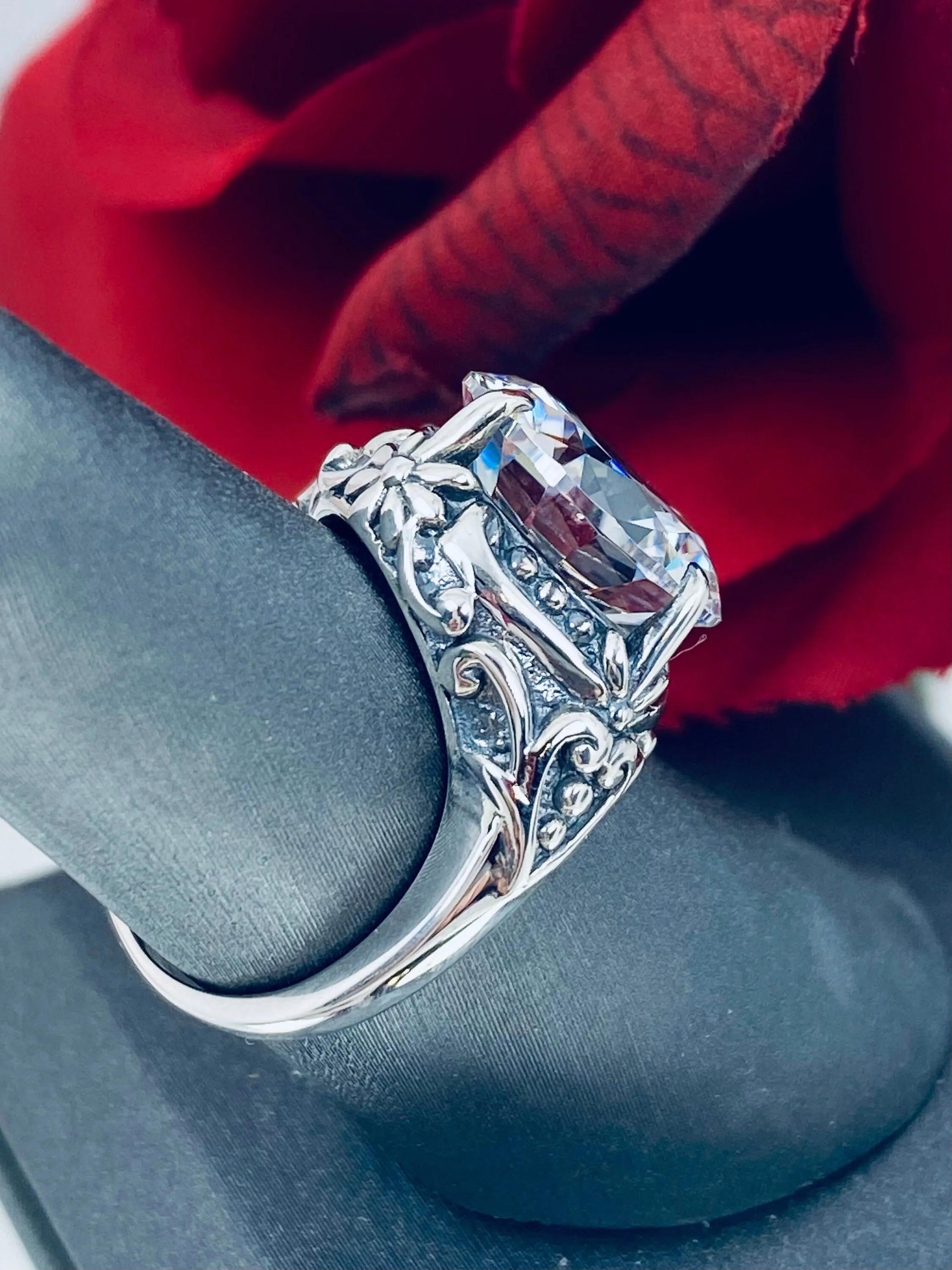6ct White CZ Ring, Victorian Filigree, Round Cut Orb Design, D82