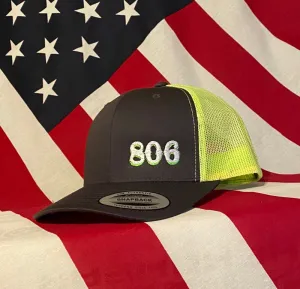 806 Charcoal Snapback Neon Green Mesh (Retro Logo White and Neon Green 806)