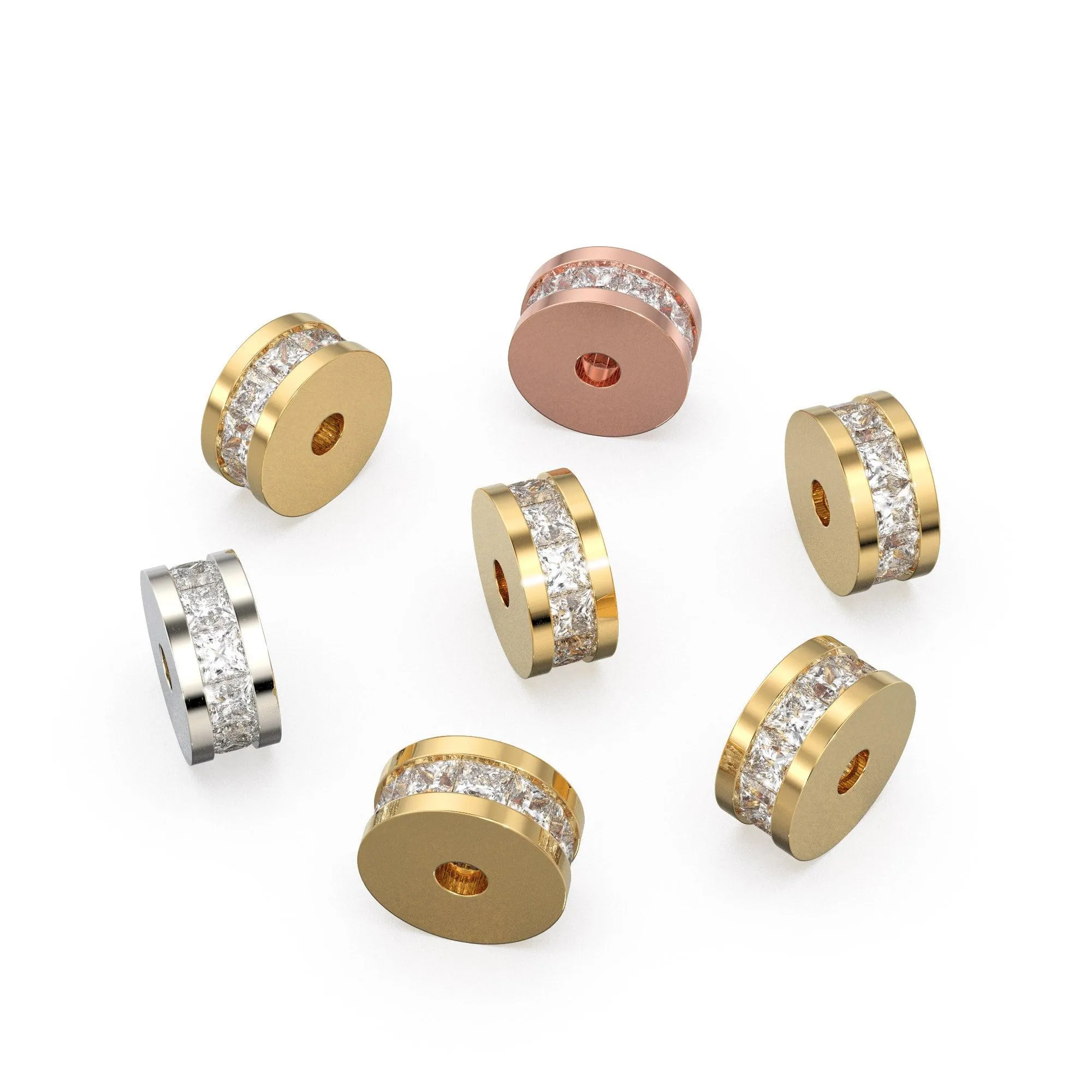 8mm Square Diamond Eternity Rondelle Wheel 18k Solid Yellow Gold Bead Finding Spacer / Gold Rondelle Bead / Real Diamond Gold 14k Findings