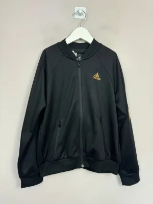 Adidas black/gold zip though tracksuit top 9-10y