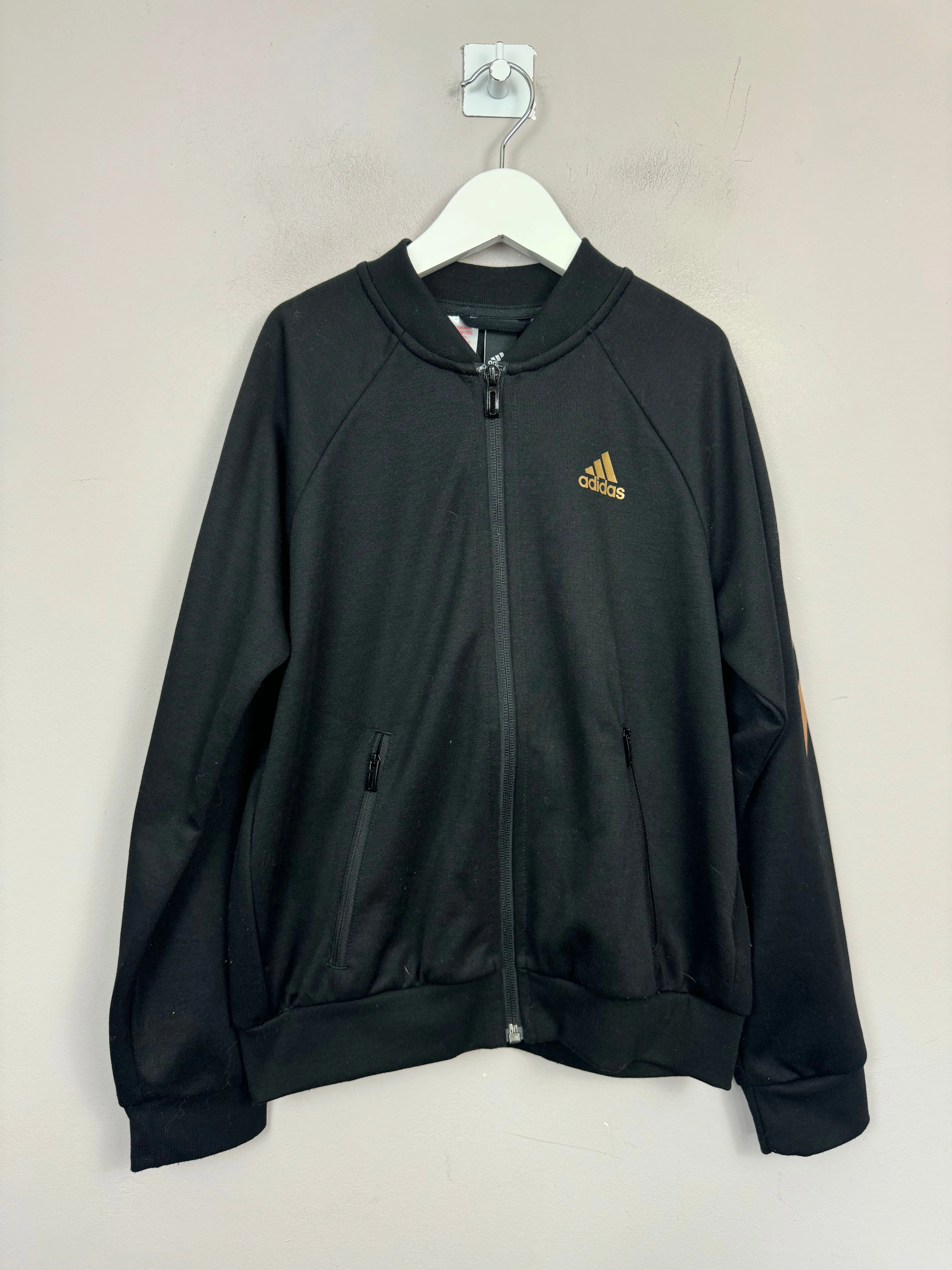 Adidas black/gold zip though tracksuit top 9-10y