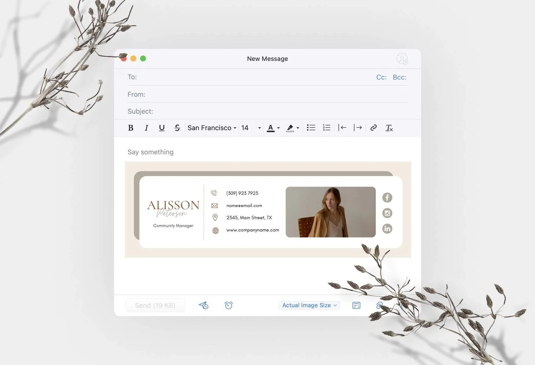 Alisson Email Signature Template Editable Canva Template Rose Gold