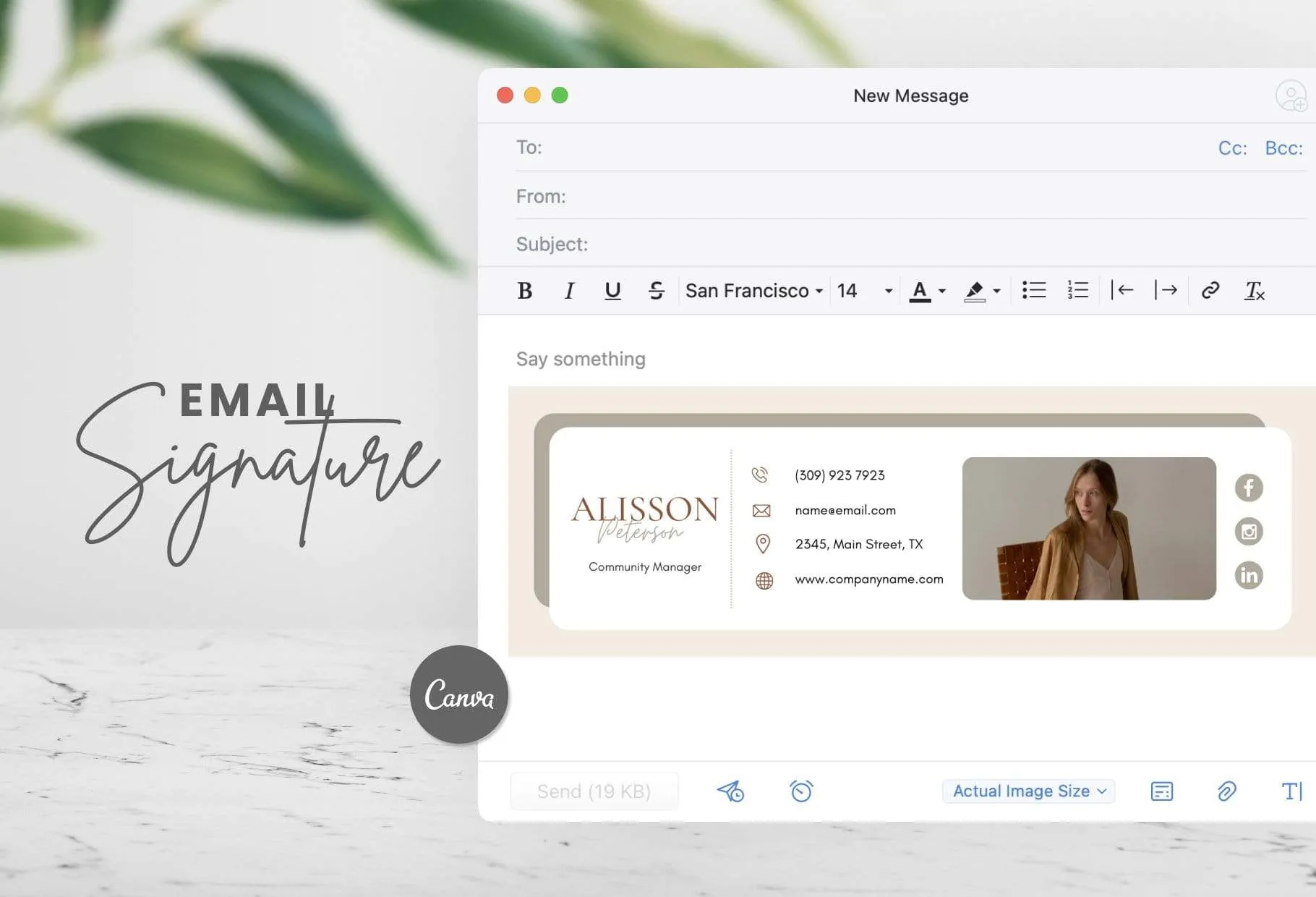 Alisson Email Signature Template Editable Canva Template Rose Gold