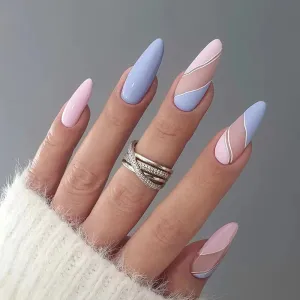 Almond matte pink blue waves