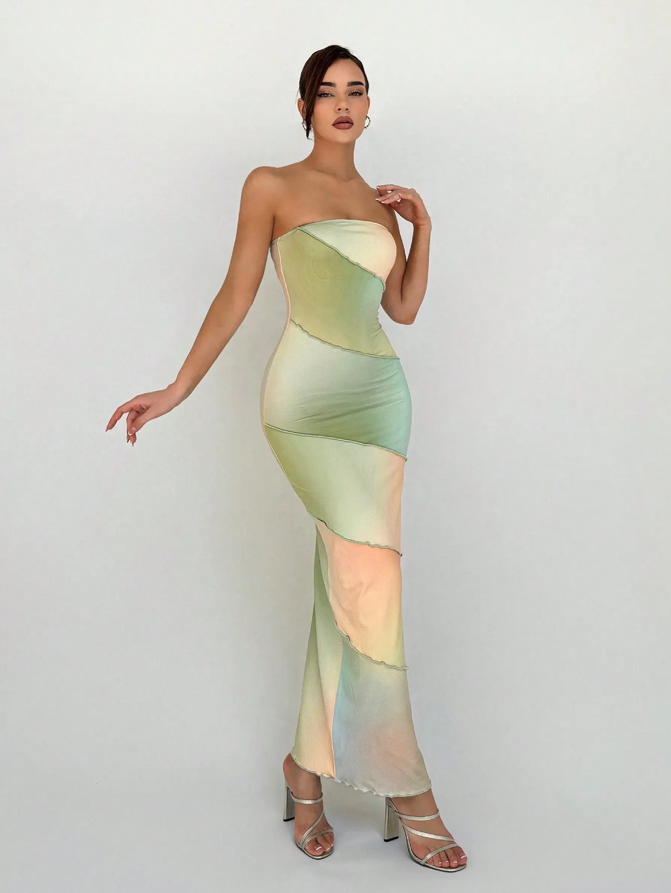 Aloruh Vestido ajustado colorido sin tirantes para mujer