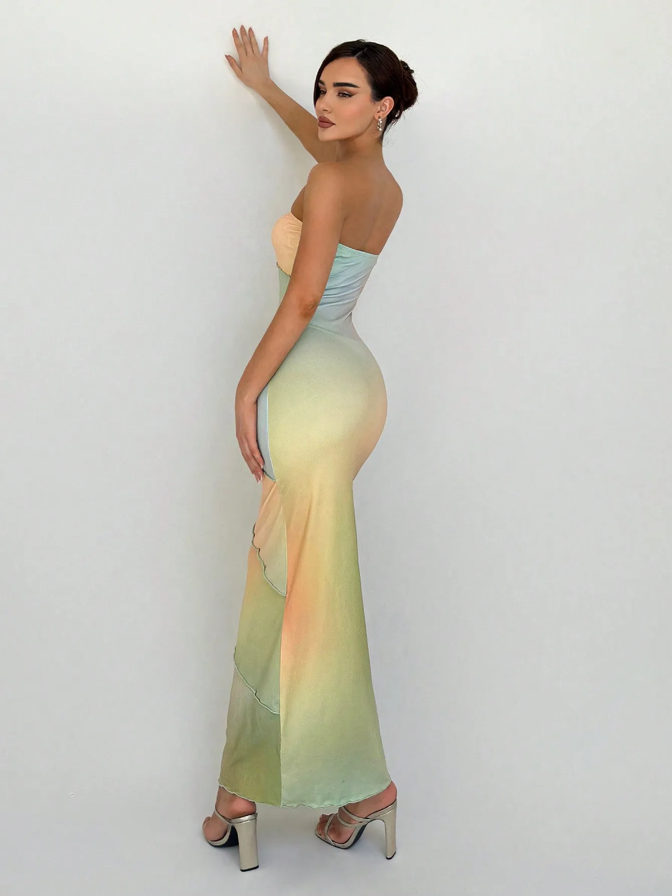 Aloruh Vestido ajustado colorido sin tirantes para mujer