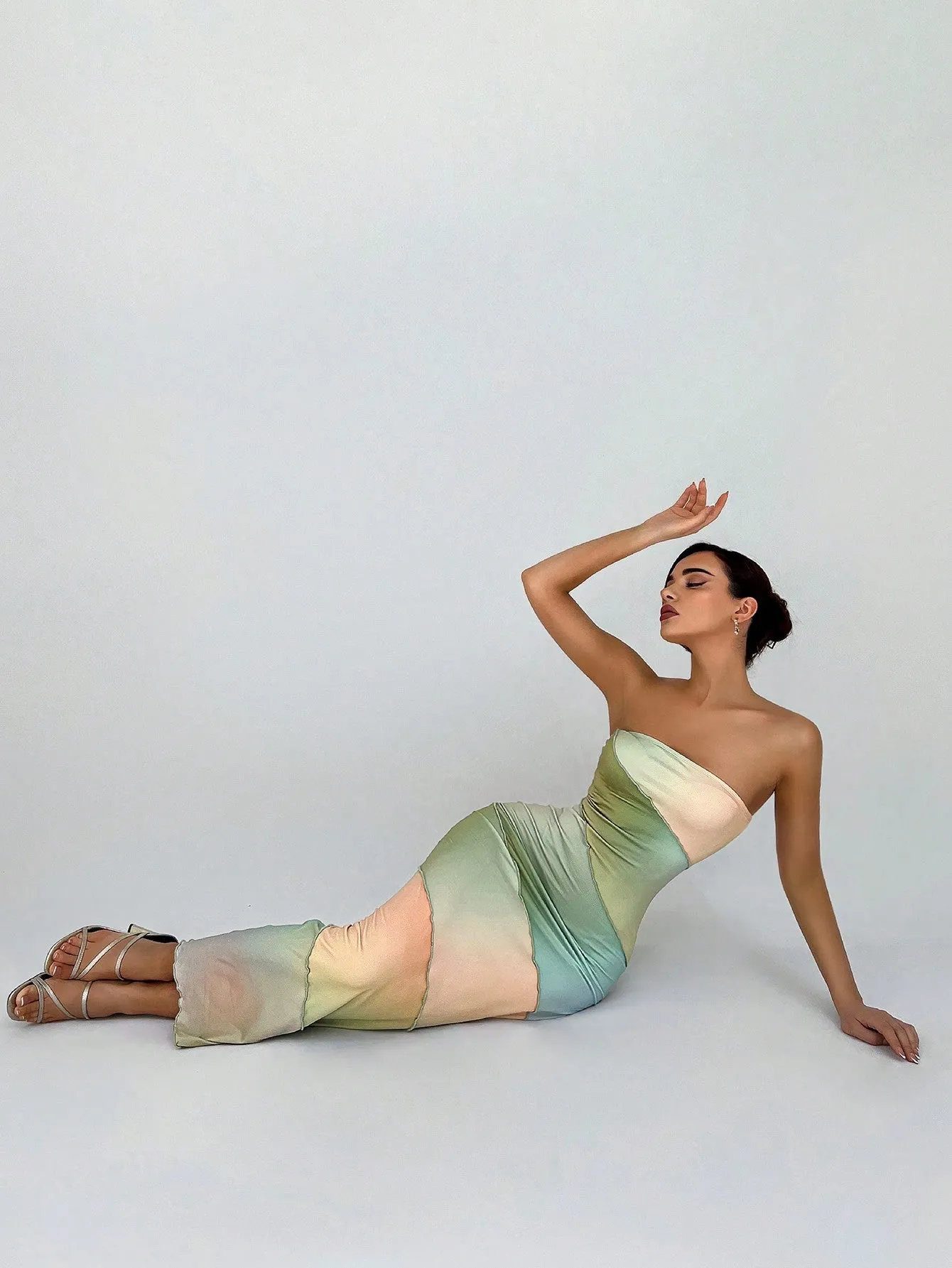 Aloruh Vestido ajustado colorido sin tirantes para mujer