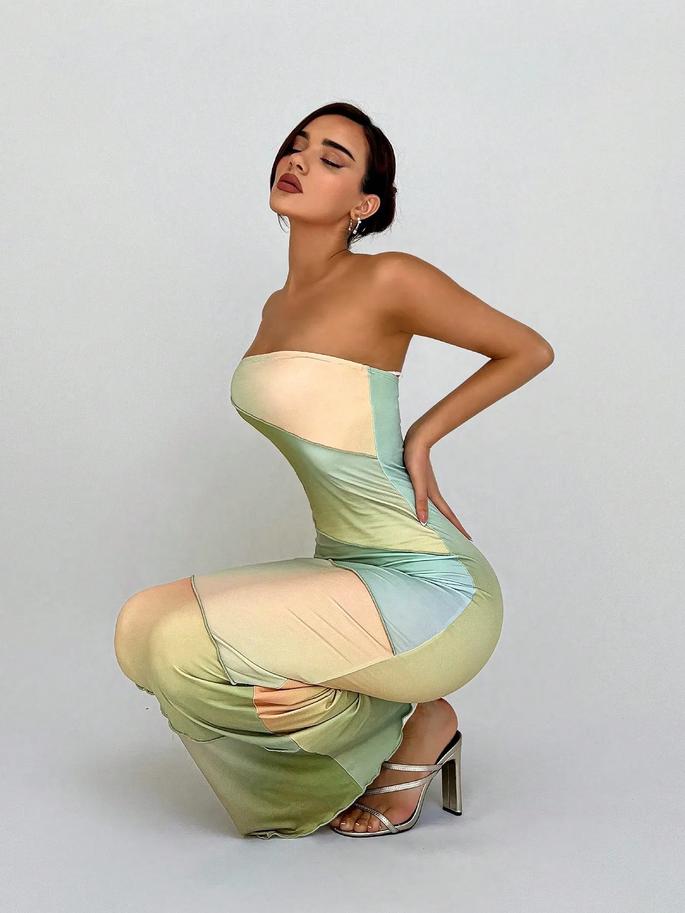 Aloruh Vestido ajustado colorido sin tirantes para mujer