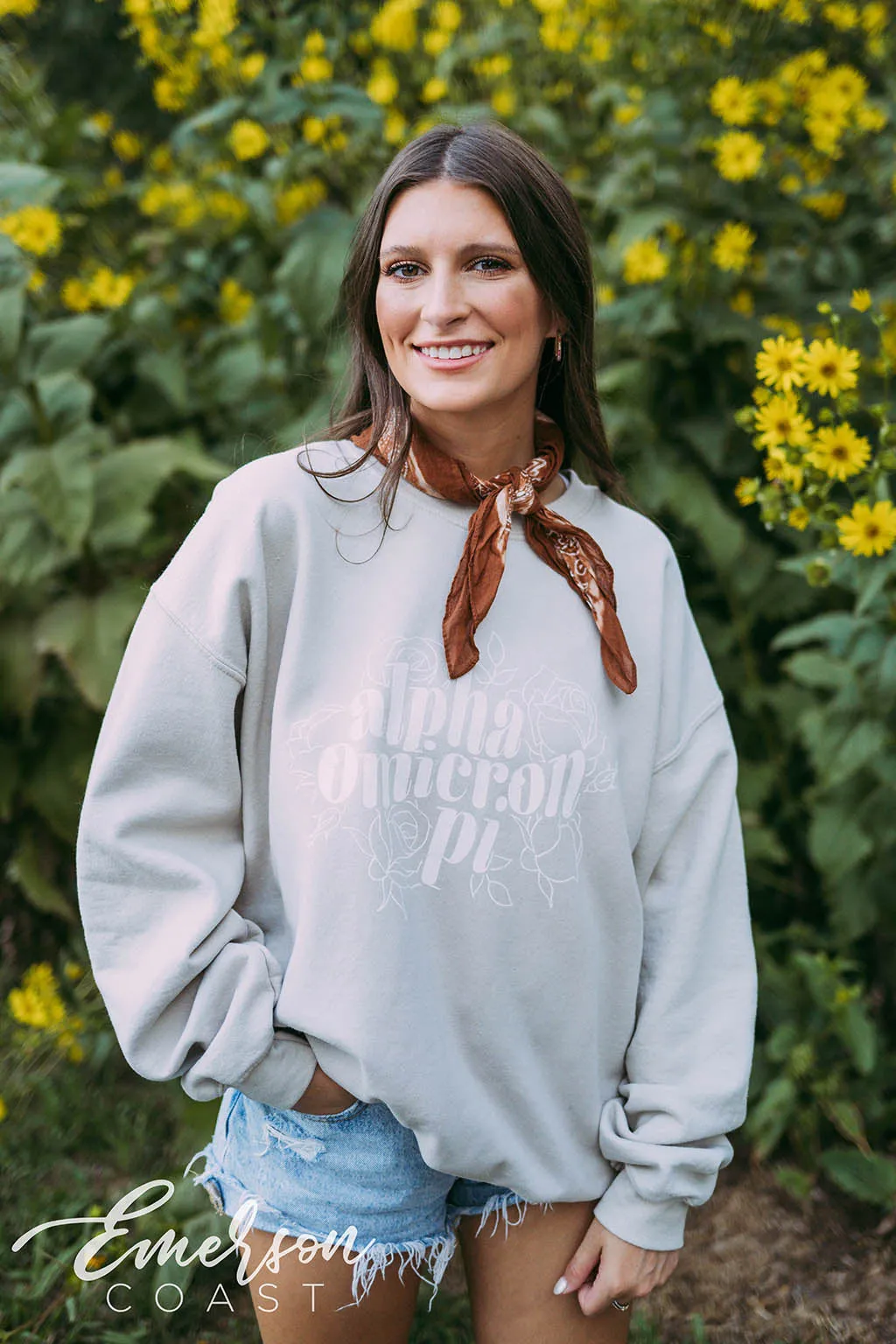 Alpha Omicron Pi PR Floral Sand Crewneck