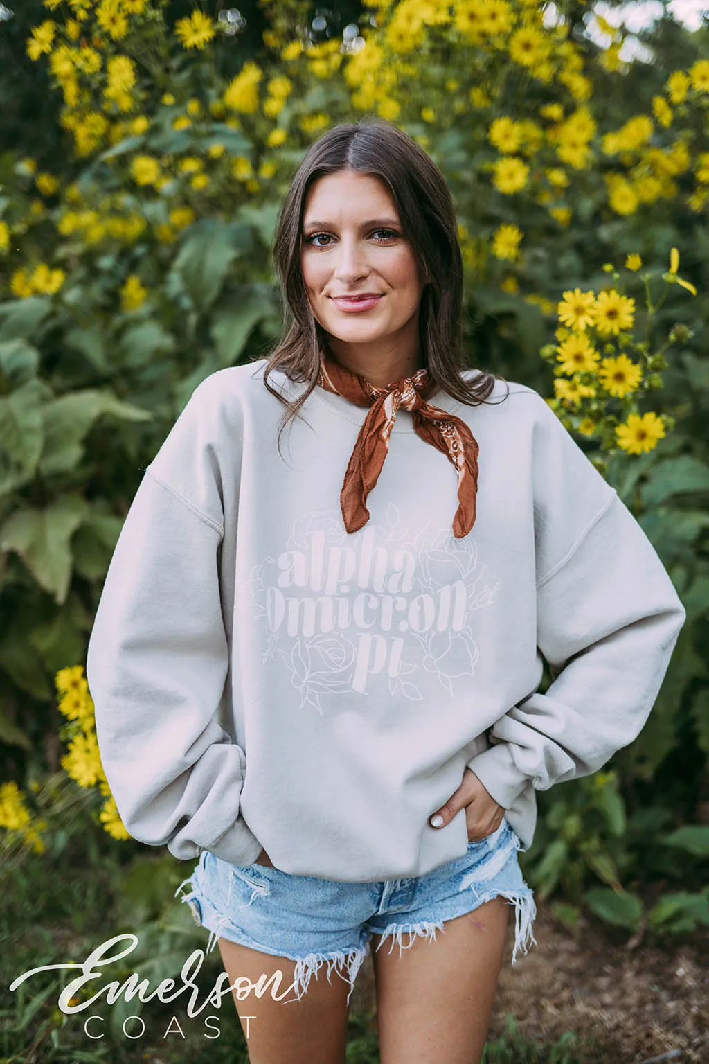 Alpha Omicron Pi PR Floral Sand Crewneck