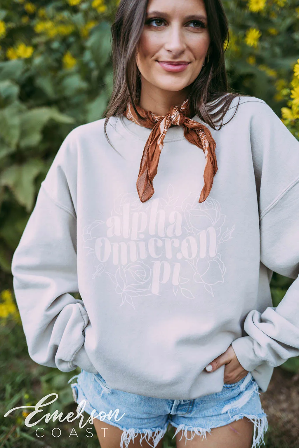 Alpha Omicron Pi PR Floral Sand Crewneck
