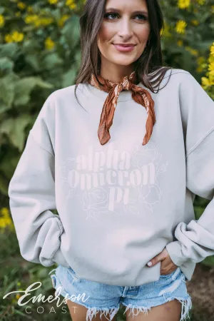 Alpha Omicron Pi PR Floral Sand Crewneck