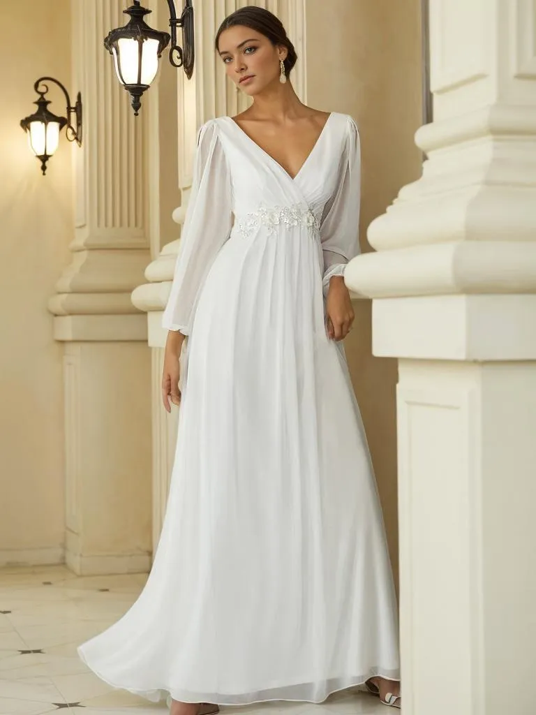 Amanda long sleeved chiffon wedding dress in Ivory