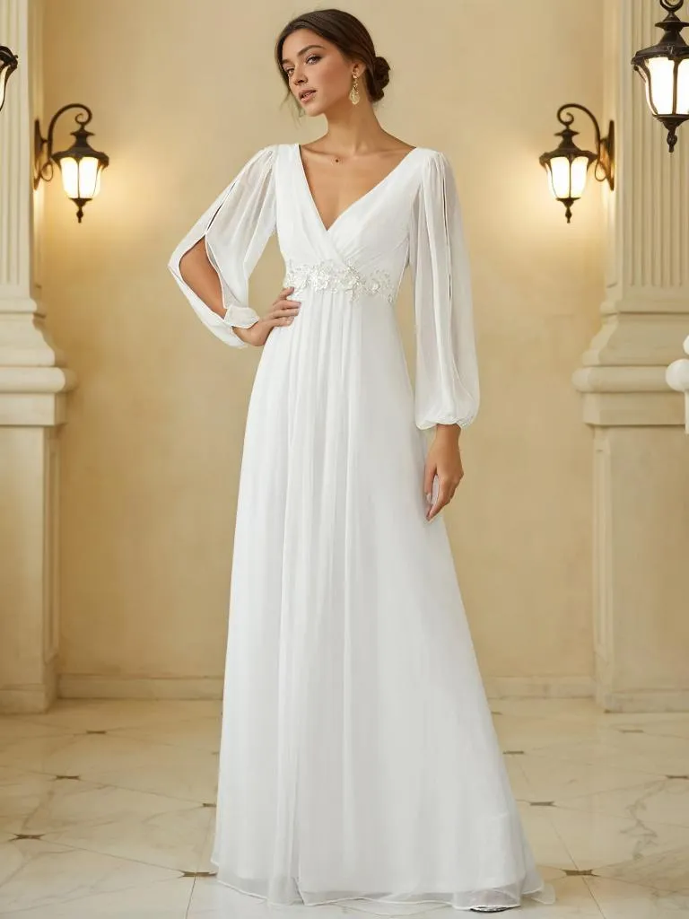 Amanda long sleeved chiffon wedding dress in Ivory