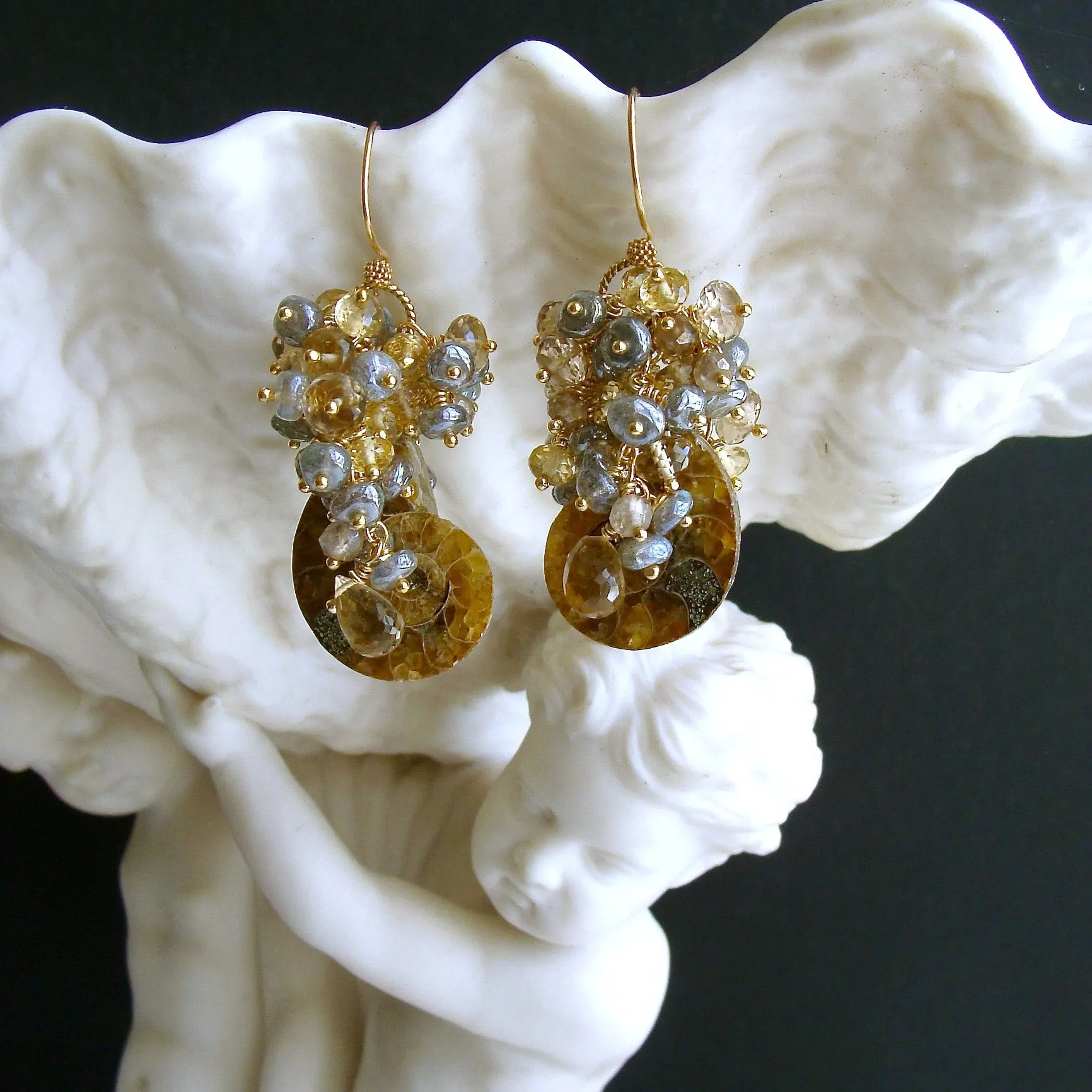 Ammonite Labradorite Citrine Topaz Cluster Earrings - Irielle V Earrings