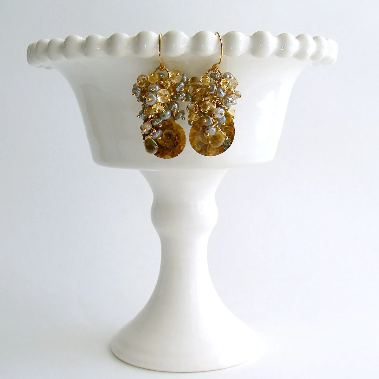 Ammonite Labradorite Citrine Topaz Cluster Earrings - Irielle V Earrings