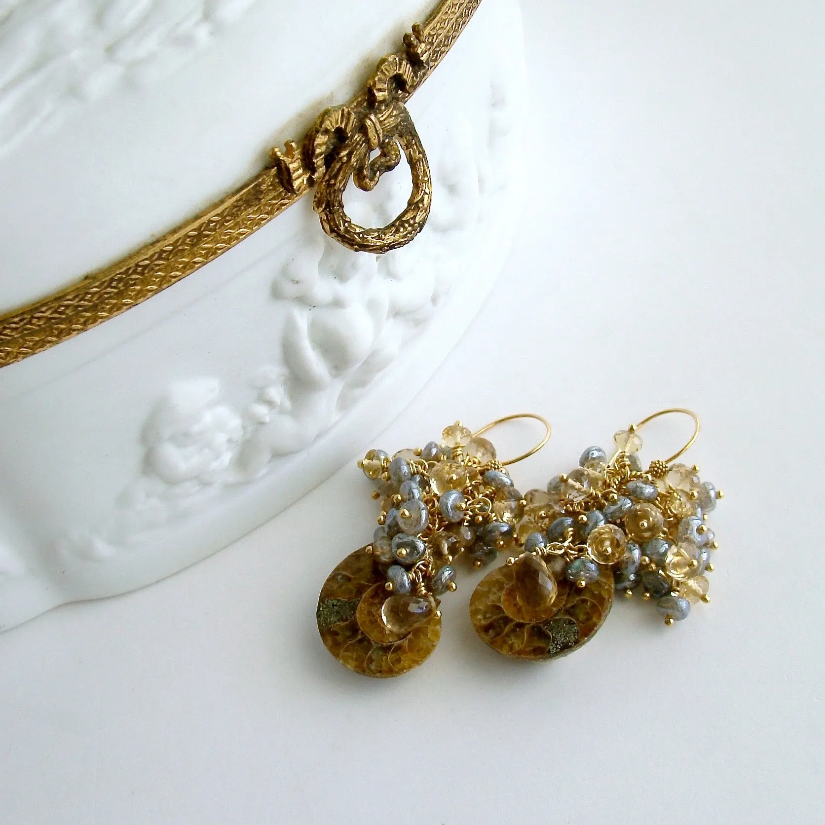 Ammonite Labradorite Citrine Topaz Cluster Earrings - Irielle V Earrings