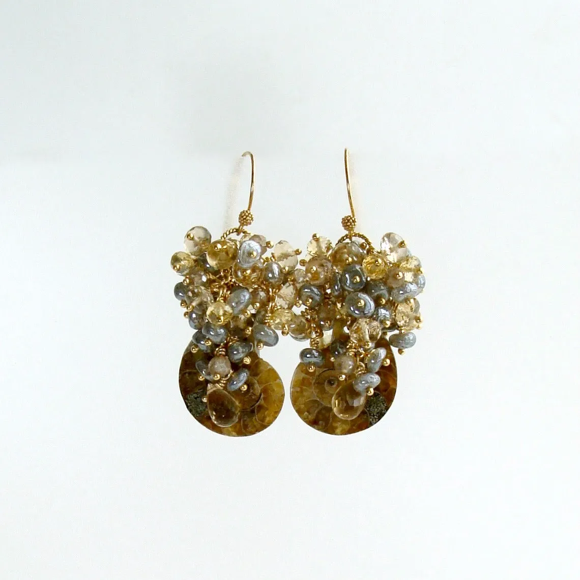 Ammonite Labradorite Citrine Topaz Cluster Earrings - Irielle V Earrings