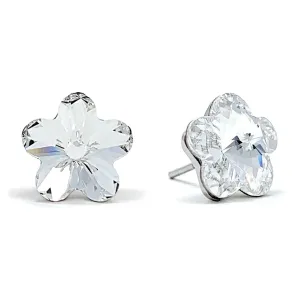 Anna Stud Earrings with White Clear Flower Crystals from Swarovski Silver Toned Rhodium Plated