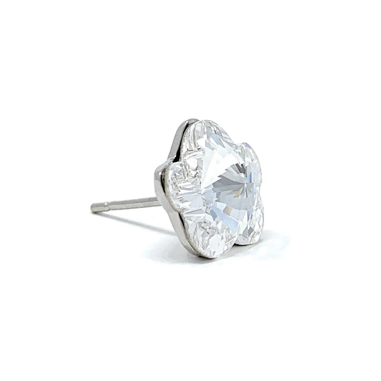 Anna Stud Earrings with White Clear Flower Crystals from Swarovski Silver Toned Rhodium Plated