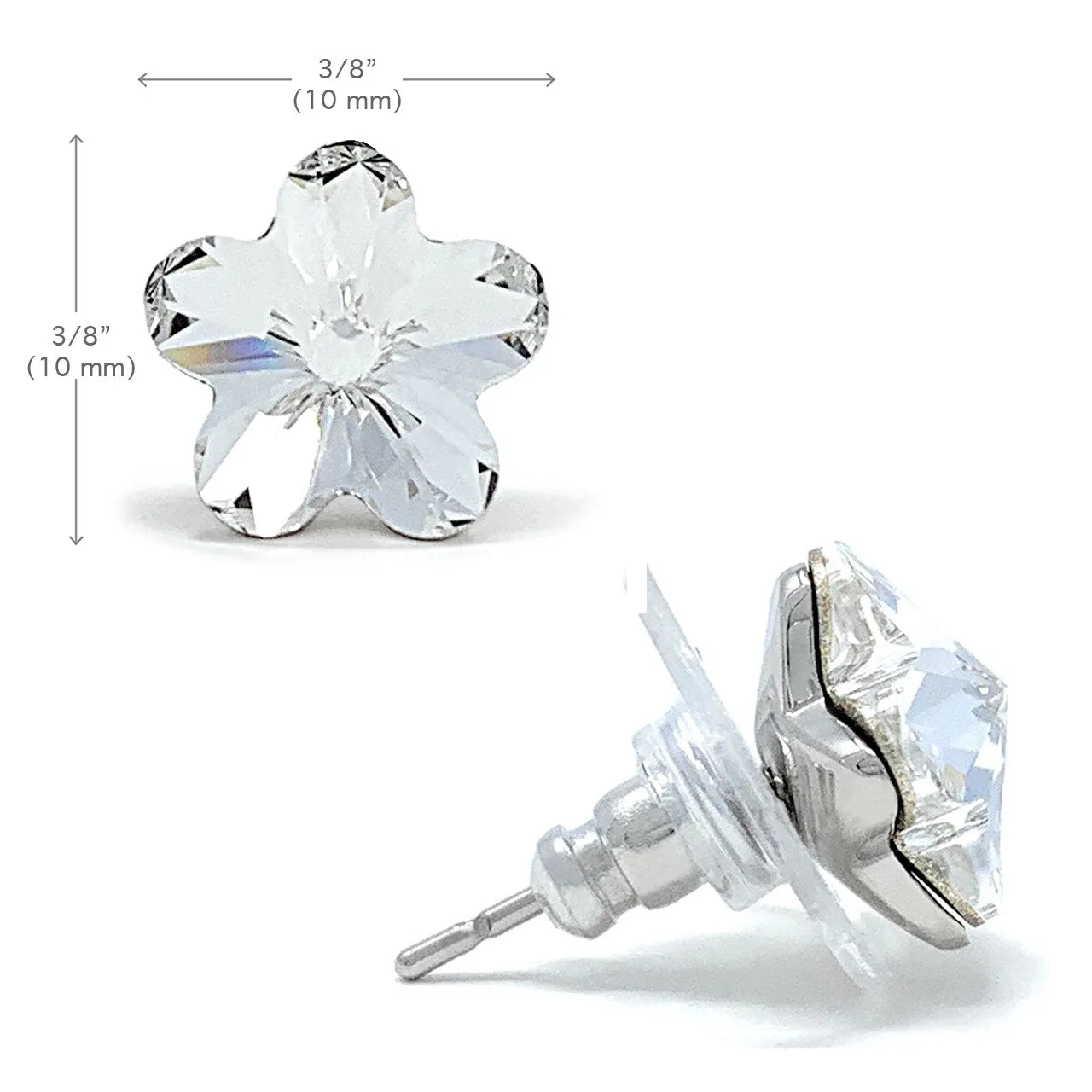 Anna Stud Earrings with White Clear Flower Crystals from Swarovski Silver Toned Rhodium Plated