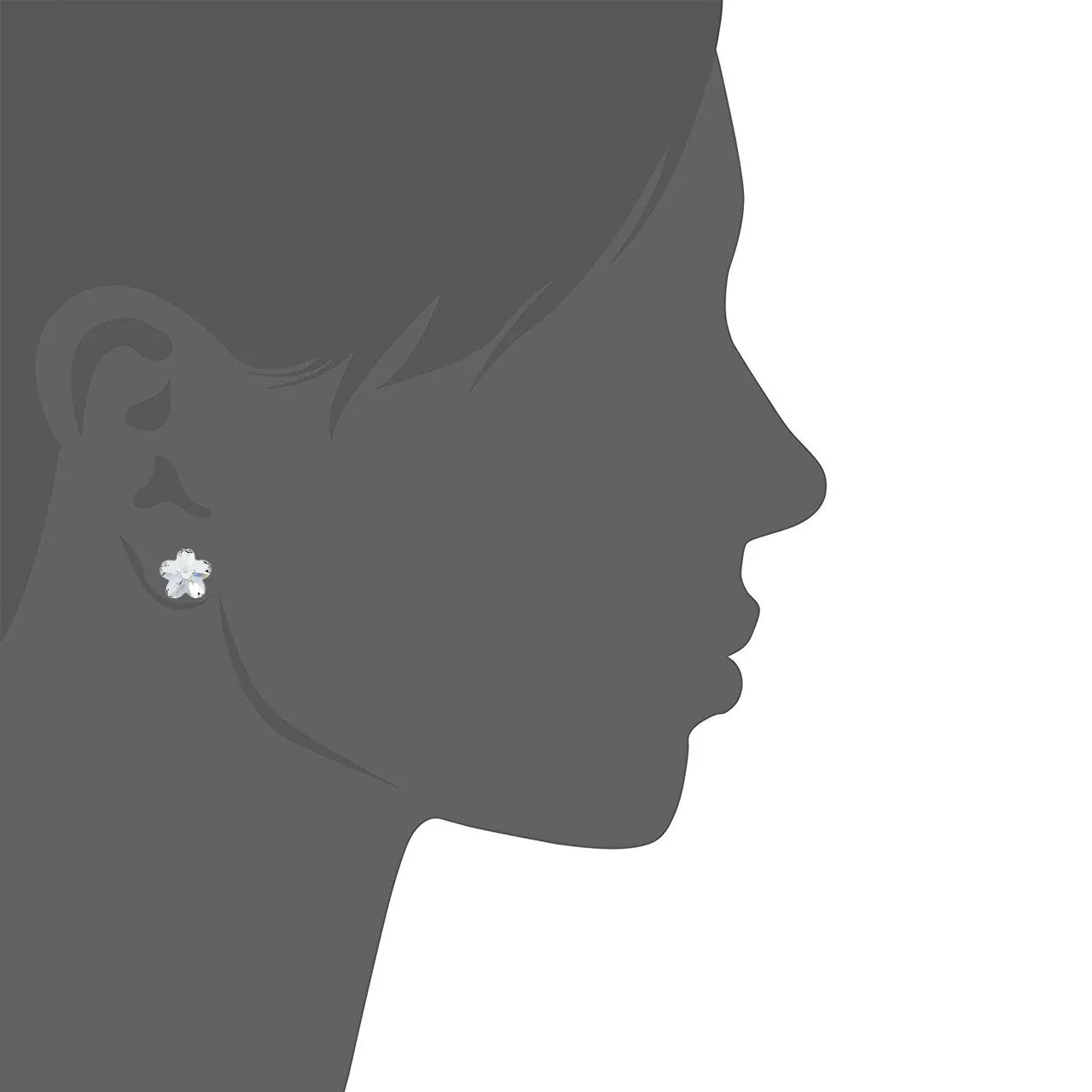 Anna Stud Earrings with White Clear Flower Crystals from Swarovski Silver Toned Rhodium Plated