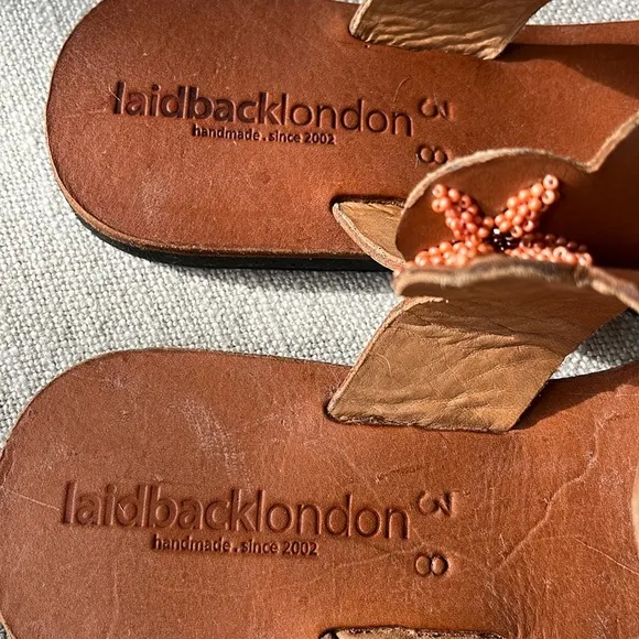Anthropologie New Hand Beaded Laidback London Stars Camel Flat Sandal Coachella