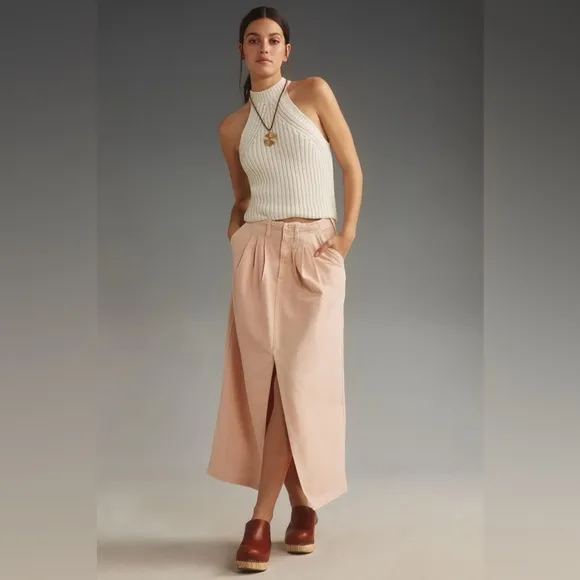 Anthropologie Pilcro Slouchy Trouser Maxi Skirt in pink size 12