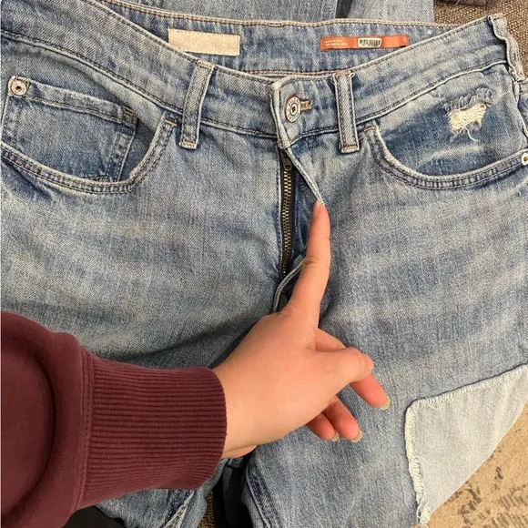Anthropologie Pilcro The Laidback Flare Jeans Blue Denim Patchwork Size 26