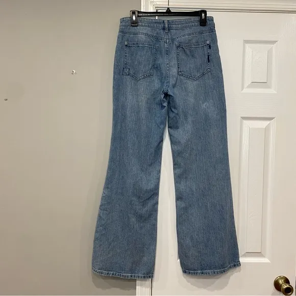 Anthropologie Pilcro The Laidback Flare Jeans Blue Denim Patchwork Size 26